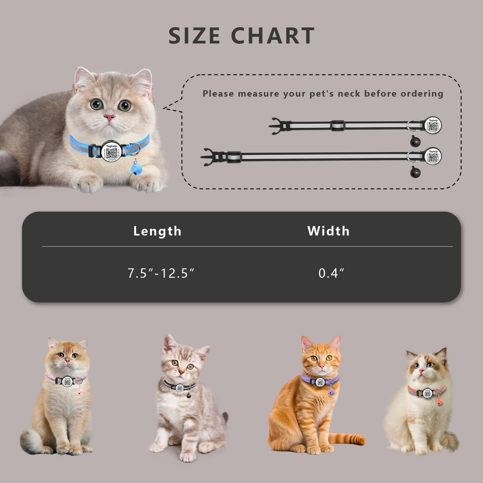 Reflective Kitten Collars With Bell,Cat Collar Breakaway With Qr Code Name Tag, Cat Id Tag Personalized, Ultra-Durable, Adjustab