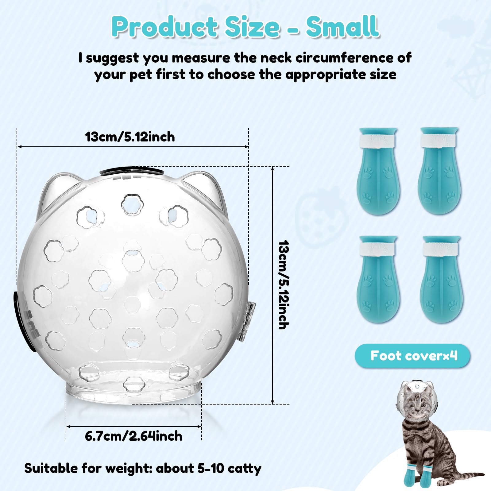 Dnamyjme Cat Muzzle For Grooming, Breathable Cat Muzzle Helmet With 4 Silicone Paw Shoes, Transparent Cat Astronaut Helmet, Dura