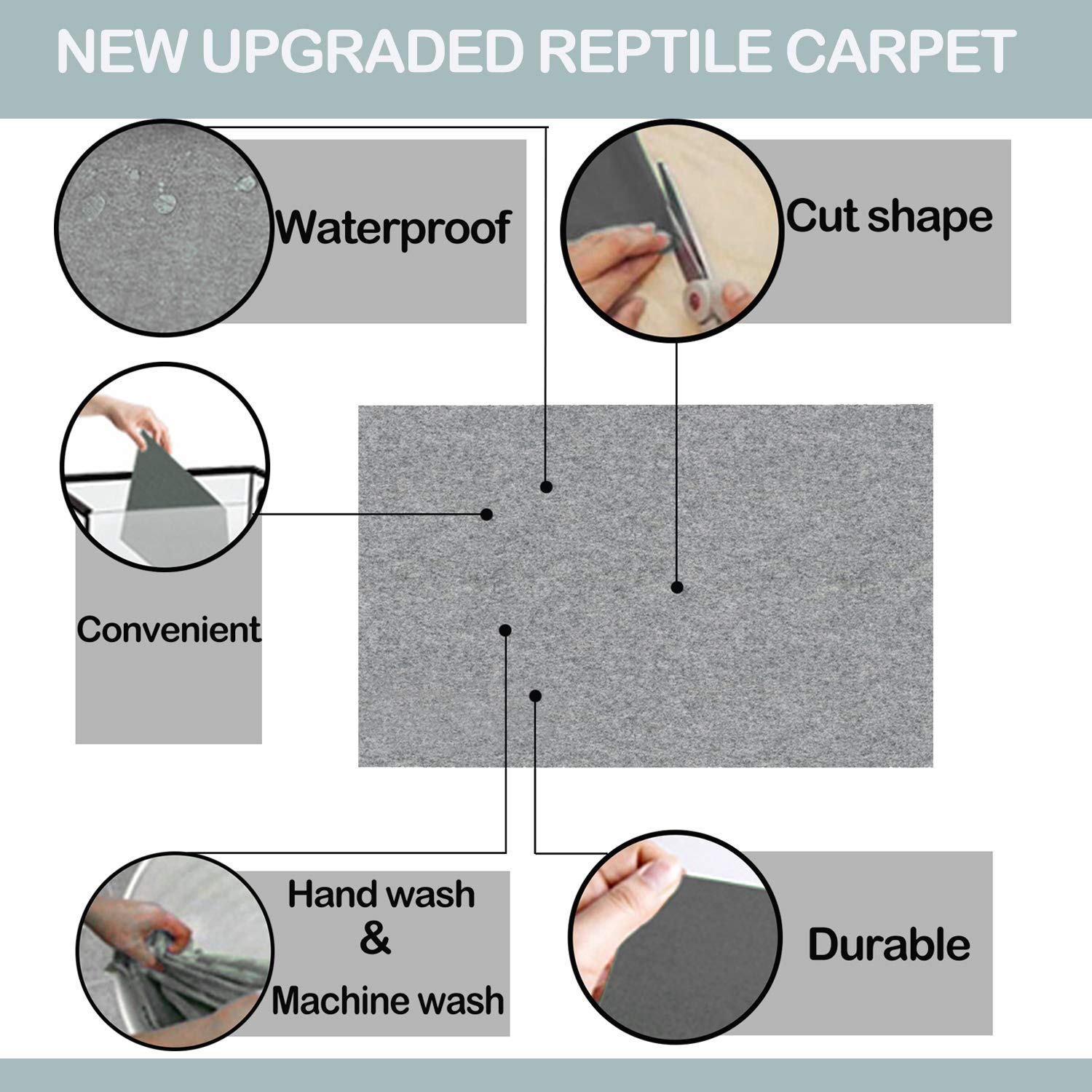 Hercocci 2 Pack Reptile Carpet, 39’’ X 20’’ Terrarium Bedding Substrate Liner Reptile Cage Mat Tank Accessories For Bearded Dragon Lizard Tortoise Leopard Gecko Snake (Grey)