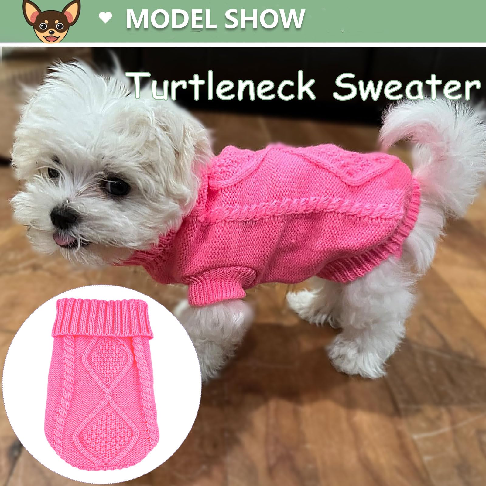 2 Pieces Chihuahua Clothes Dog Clothes For Small Dogs Girl Dog Sweaters For Small Dogs Cute Puppy Cat Clothes Turtleneck Thick Warm Clothes For Yorkie Cat Extra Small Dog Clothes (Xx-Smal)