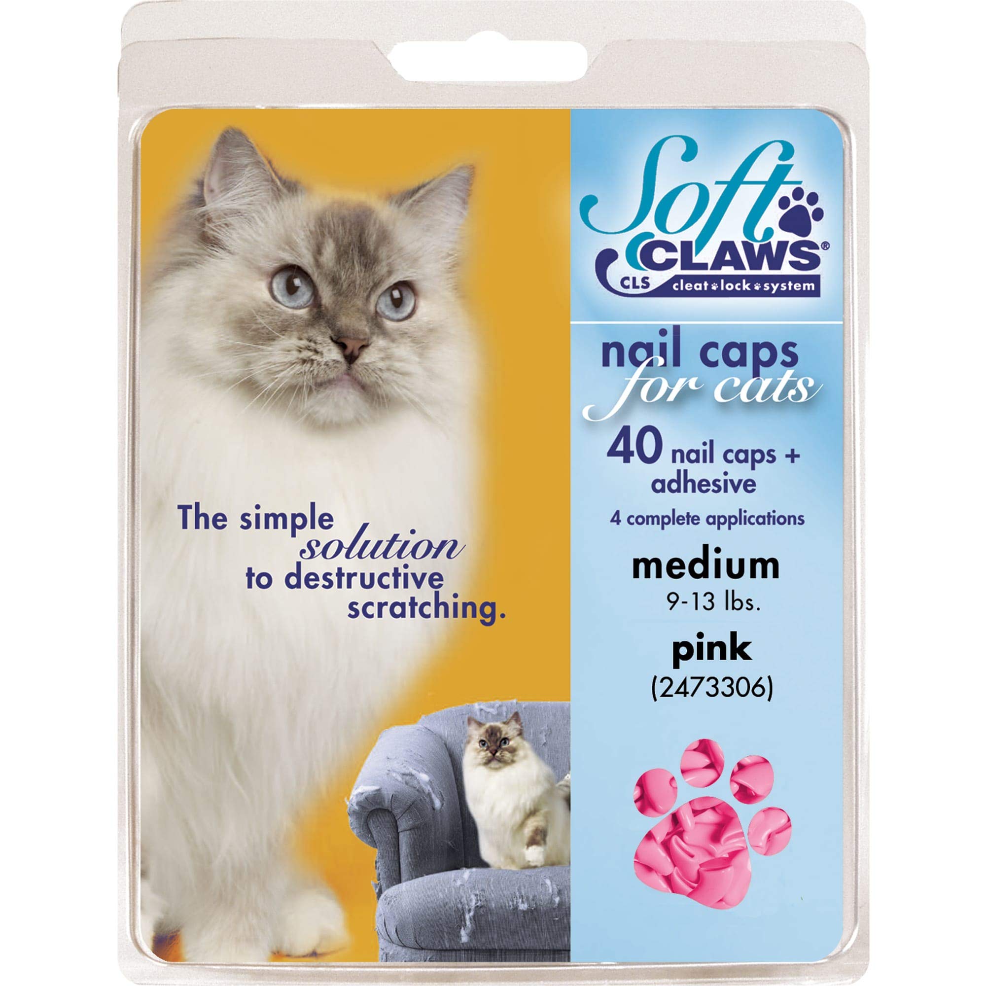 Soft Claws For Cats - Cls (Cleat Lock System), Size Medium, Color Pink
