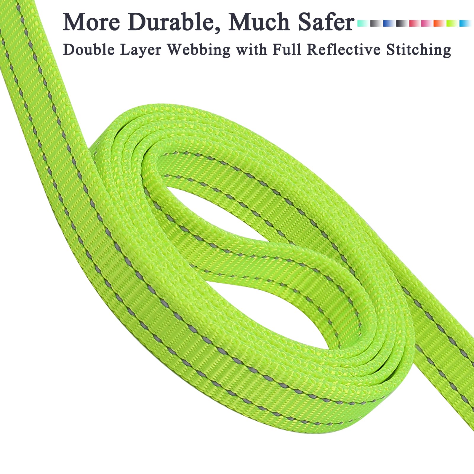 Vivaglory Traffic Handle Dog Leashes, Two Padded Soft Handles Strong Dog Leash, Reflective & Metal Hook Training Pet Lead, Brigh