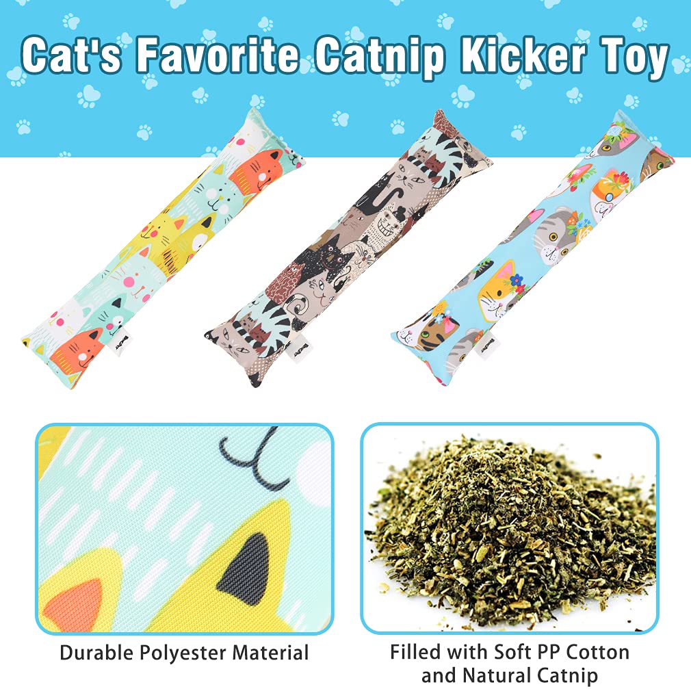 Bingpet 3 Pcs Catnip Toy Cat Kicker Toys, Durable And Bite Resistant Cat Chew Toy, Filled With Natural Catnip, Indoor Kitty Kick Pillow Toy With Cute Printing