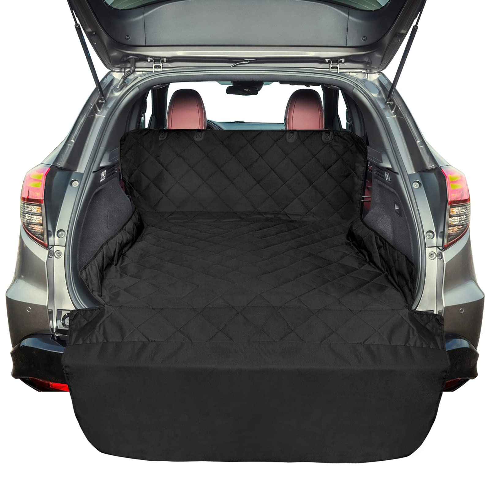F-Color Suv Cargo Liner For Dogs, Water Resistant Pet Cover Dog Seat Mat Suvs Sedans Vans With Bumper Flap Protector, Non-Slip, Large Size Universal Fit, Black
