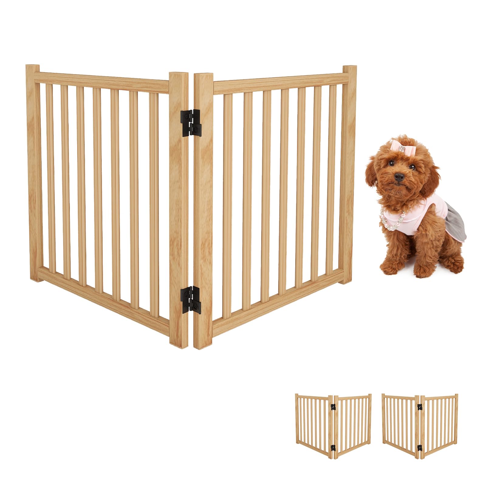 YOCAN Paint-Free Wooden Freestanding Dog Gates for The House,Doorways, Stairs,Wood Dog Fences Indoor Pet Gate,Step Over Fence-2 