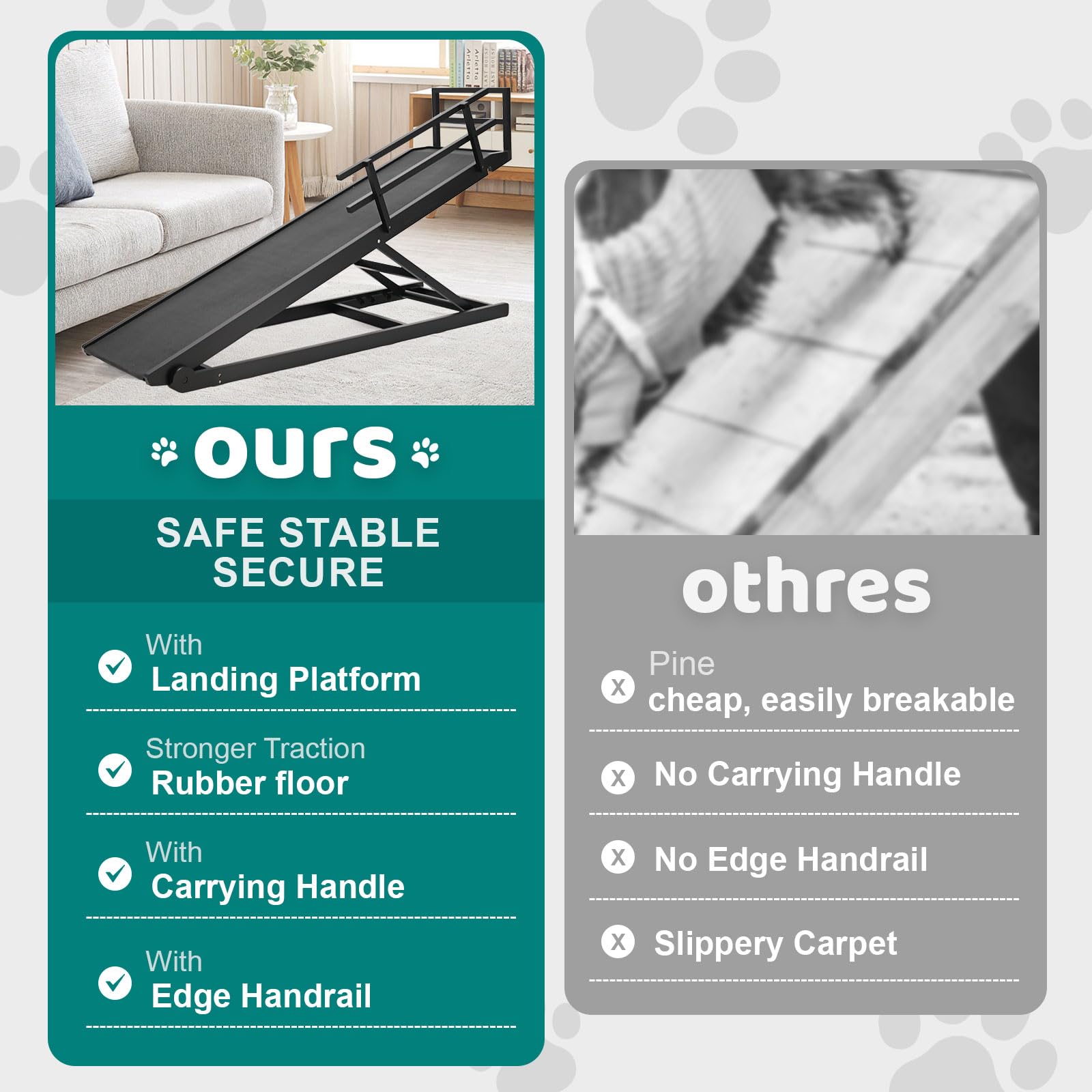 Dog Ramp For Bed, Adjustable Pet Ramps For Dog To Get On Bed, Non-Slip Rubber Surface - Folding Wooden Dog Ramp For Small/Large/
