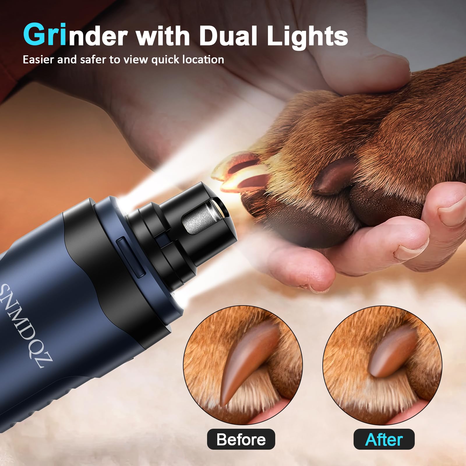 Dog Nail Grinder, Dog Nail Trimmers, And Clippers Kit With 2 Led Lights. Super Quiet Electric Pet Nail Grinder, Rechargeable, Fo