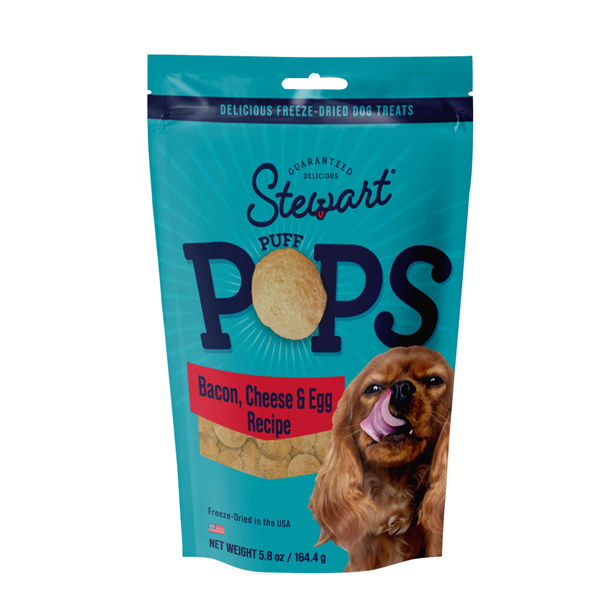 Stewart Freeze Dried Dog Treats, PuffPop Bacon, Egg, and Cheese Recipe, Gluten Free, 5.8 Ounce Resealable Pouch, Made in USA, Do