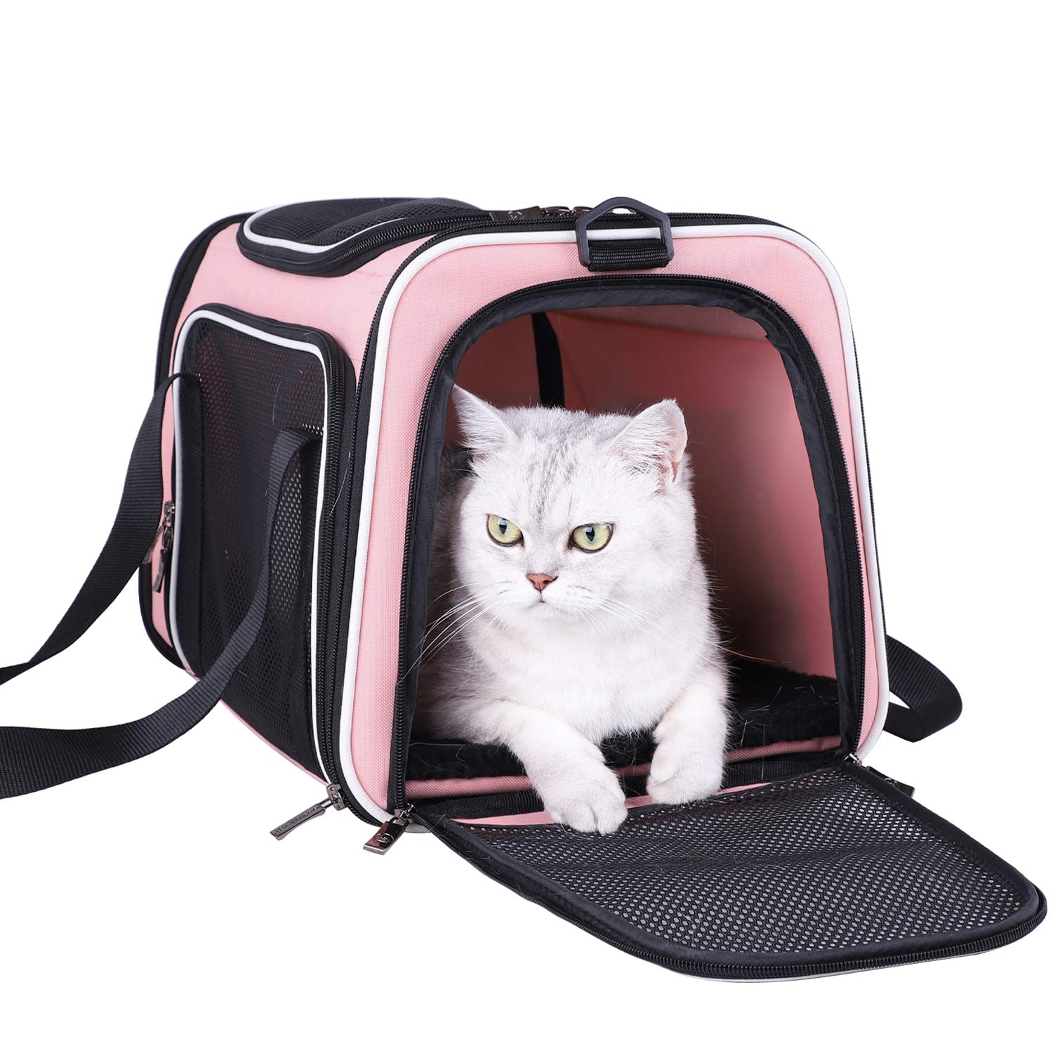Petisfam Soft Pet Carrier For Medium Cats And Small Dogs With Cozy Bed, 3 Doors, Top Entrance | Airline Approved, Escape-Proof, 