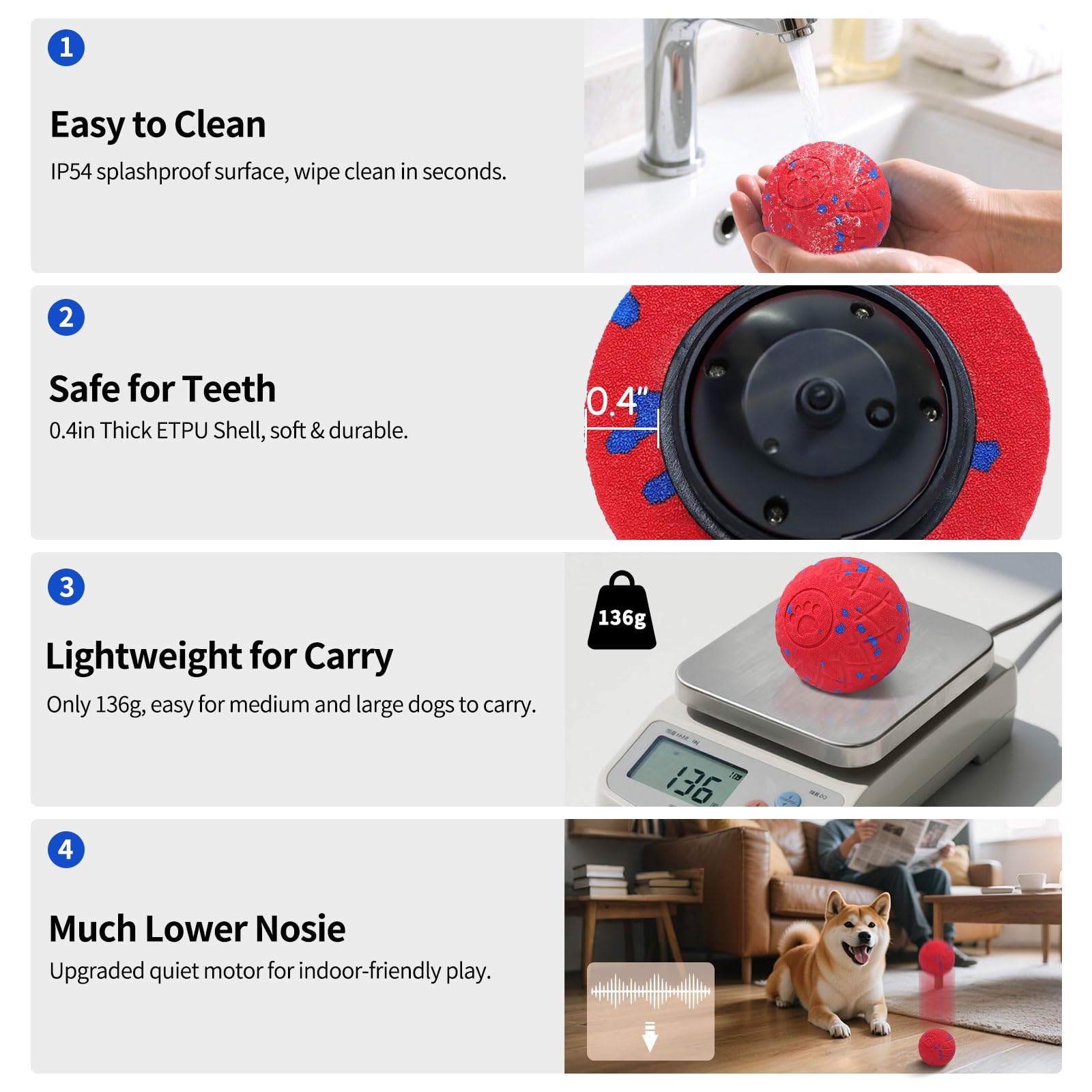 SCHITEC Interactive Dog Toys Ball Smart Automatic Bouncing Moving Rolling Vibrating Ball Motorized Pet Chase Toys for High Energ