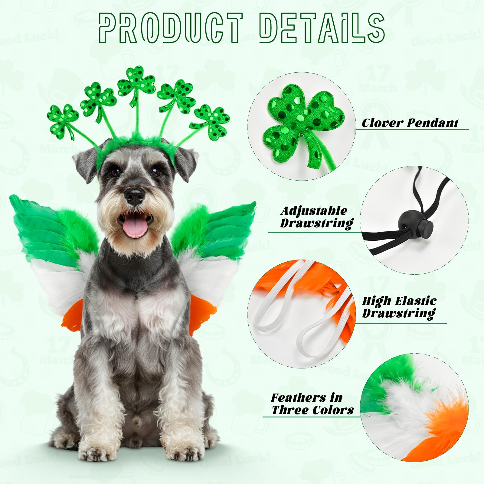 Shurung Adorable Shamrock Headband St. Patrick'S Day Costume Set With Irish Colors Feather Wing & Trefoil Headband Lucky-Themed