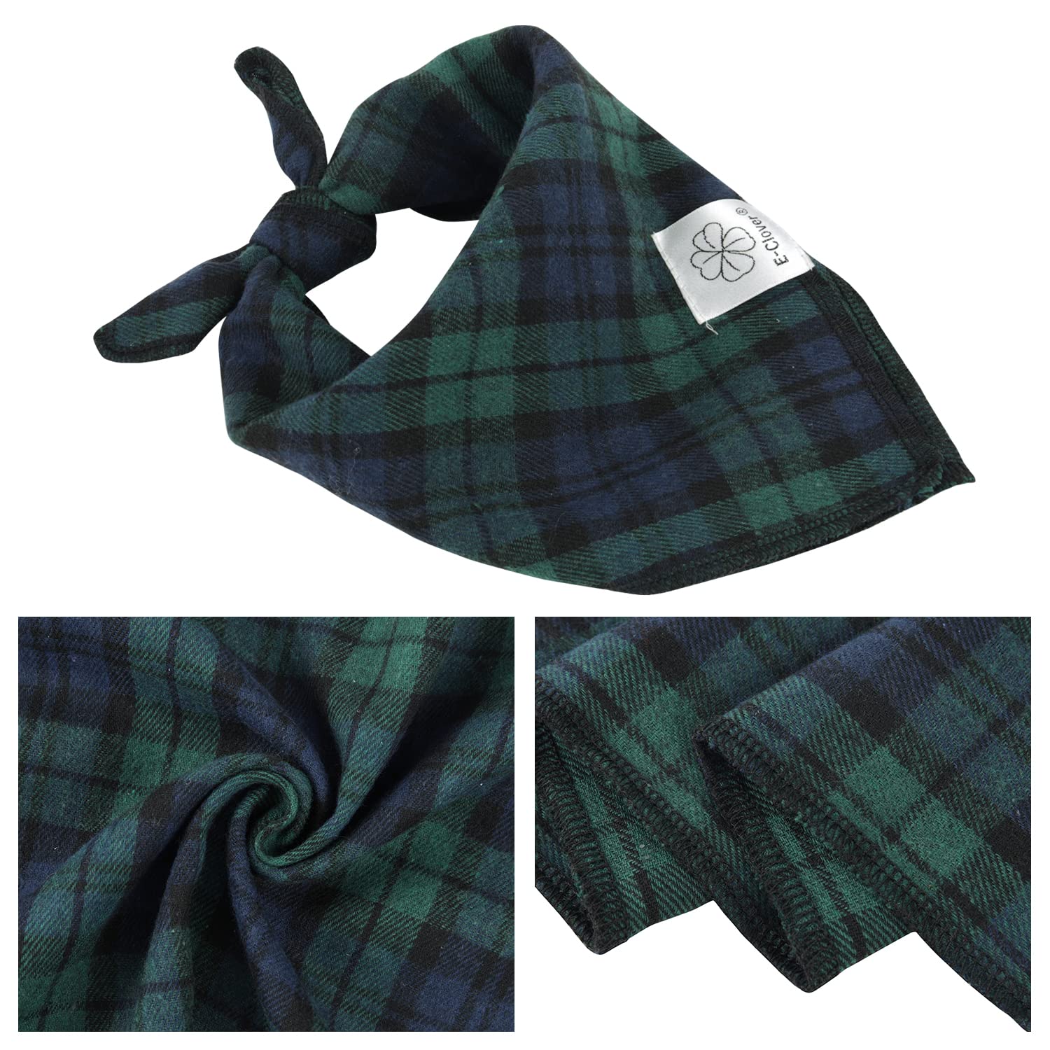 E-Clover Christmas Dog Bandanas Matching Owner Scarf Boy Plaid Dog Bandana Bibs With Tartan Scarves Shawl For Medium Large Dogs Mom Outfit Green