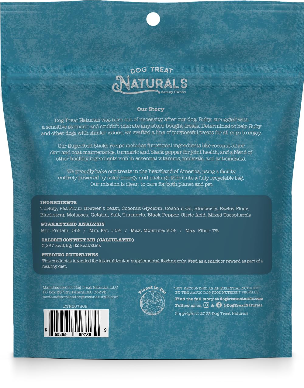 Dog Treat Naturals Turkey & Blueberry Superfood Sticks for Dogs | Premium Training Treats | with Turmeric for Joint Health | Mad