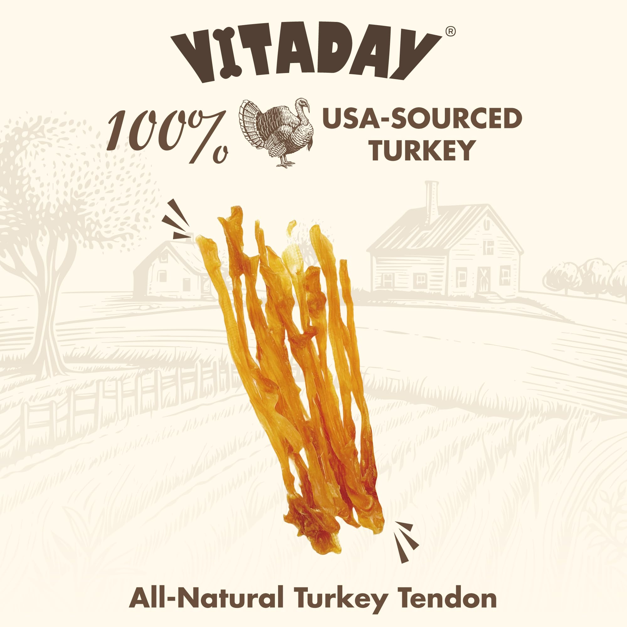 VITADAY Turkey Tendons for Dogs - All Natural, Hypoallergenic Treats, 3 oz Pack, Rawhide Free, Long Lasting Chews for Small Dogs