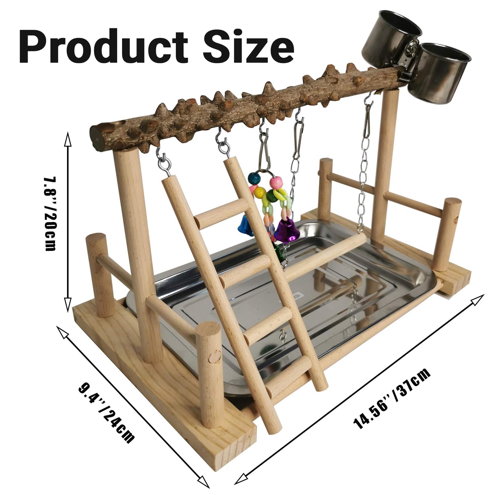 Hamiledyi Parrot Playground Bird Playstand Wood Exercise Play Perch Exercise Gym With Feeder Cups Toys Cockatiel With Ladder Hanging Swing For Pet Conure Lovebirds Life Activity Center Training Stand