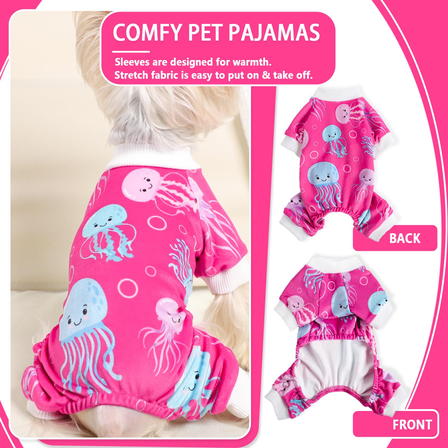 Dog Pajamas Cute Duck Soft Fleece Stretchy Dog Onesie Pet Pjs Fall Dog Clothes For Small Dogs Girl Boy (Small, Rose)