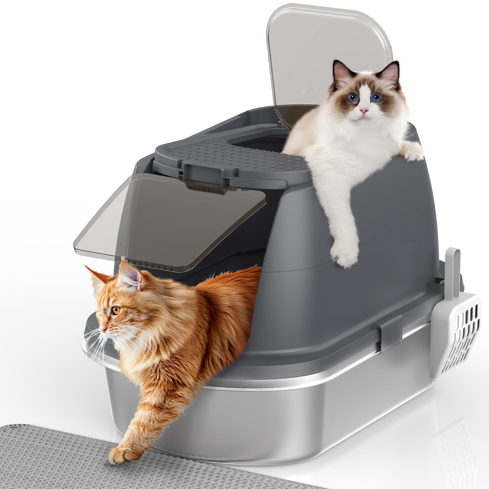 Stainless Steel Litter Box With Lid,Top Entry Covered Kitten Litter Box, Enclosed Litter Tray For Easy Cleaning & Odor Control, 
