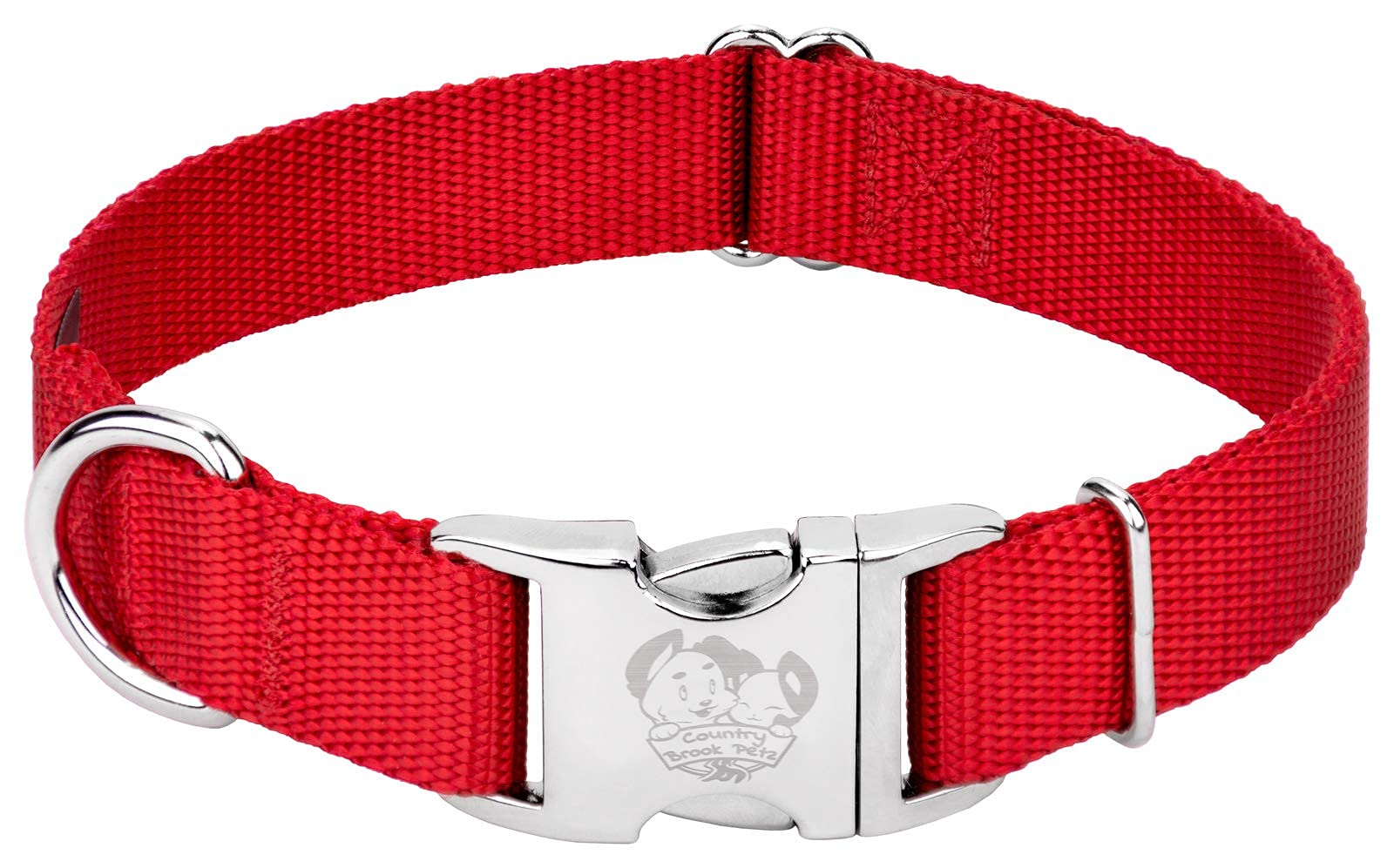 Country Brook Design - Vibrant 30+ Color Selection - Premium Nylon Dog Collar With Metal Buckle (Small, 3/4 Inch, Bright Red)