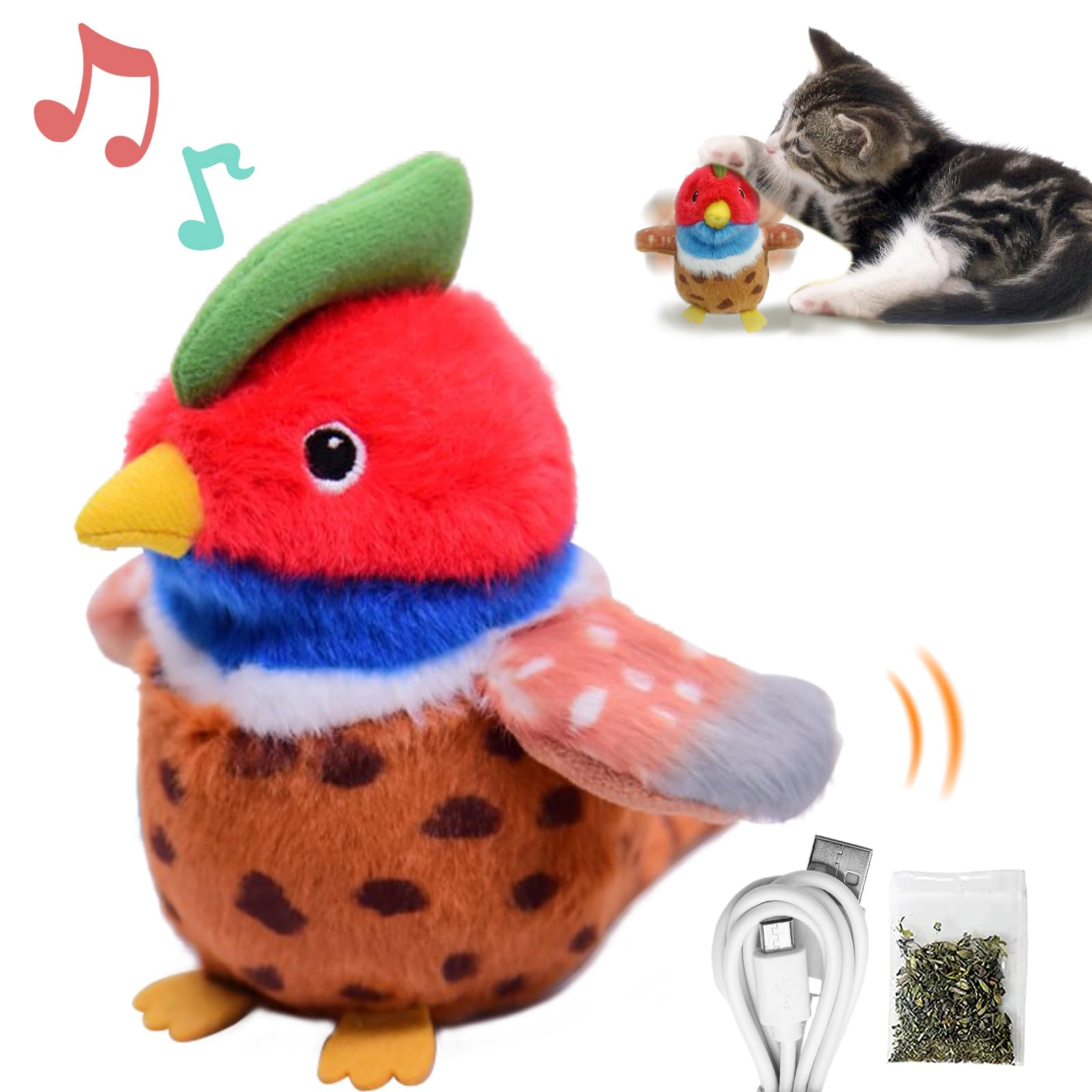 Buntyjoy Cat Toys, Flapping Wings Cute Pheasant, No Flying, Chirping Bird Interactive Catnip Toy For Kitten Or Small Dogs, Touch
