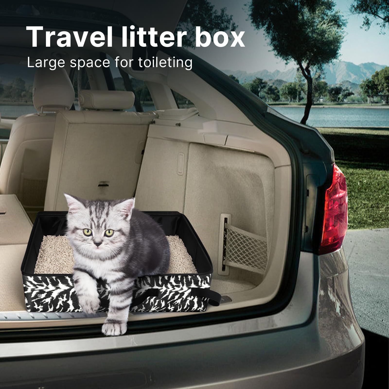 Lioopet Travel Cat Litter Box Portable Foldable 18X14X5.5In Camo For Hotels & Road Trips