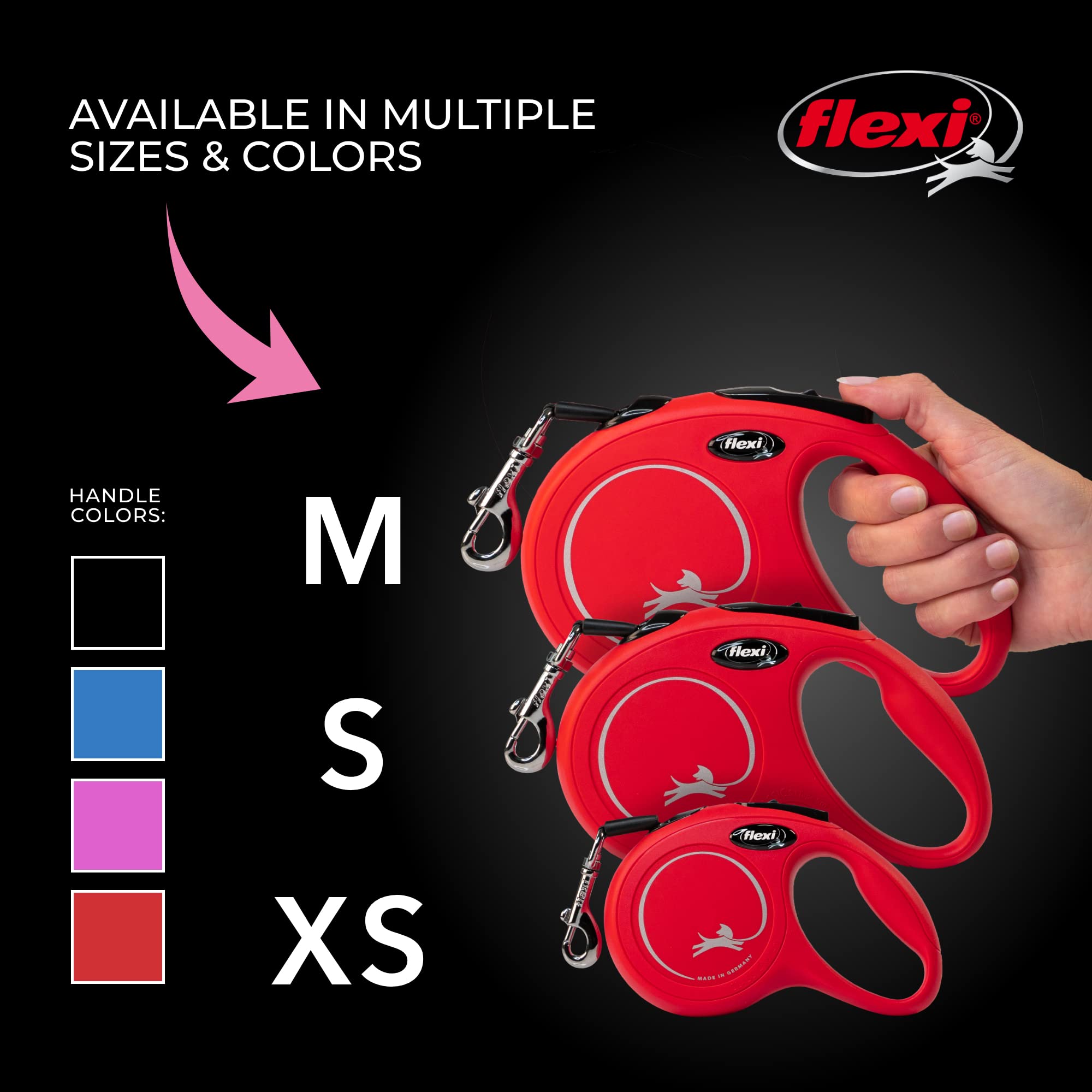 Flexi New Classic Retractable Dog Leash (Cord), 16 ft, Medium, Pink