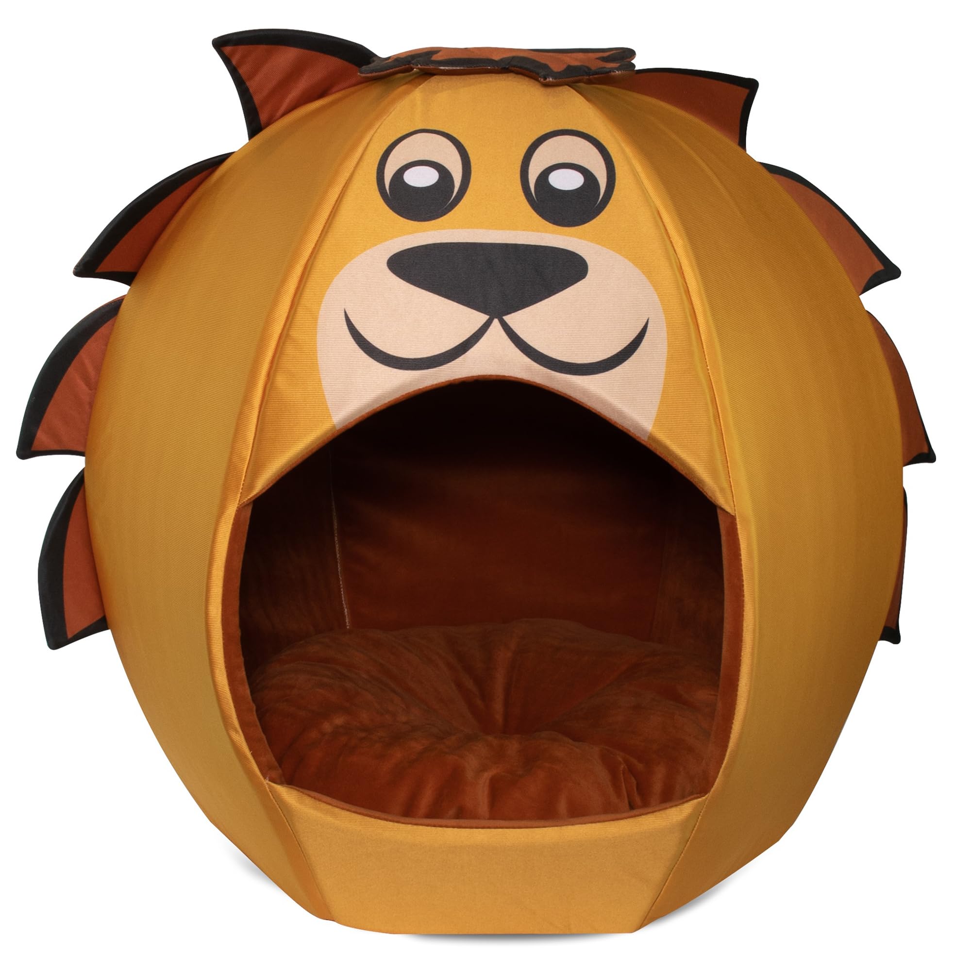 Maccabi Art Lion Theme Dog Bed - Cute Igloo Style Pet Bet - Fits Small Dogs, Puppies, Cats - Pillow Insert With Plush Lined Inte