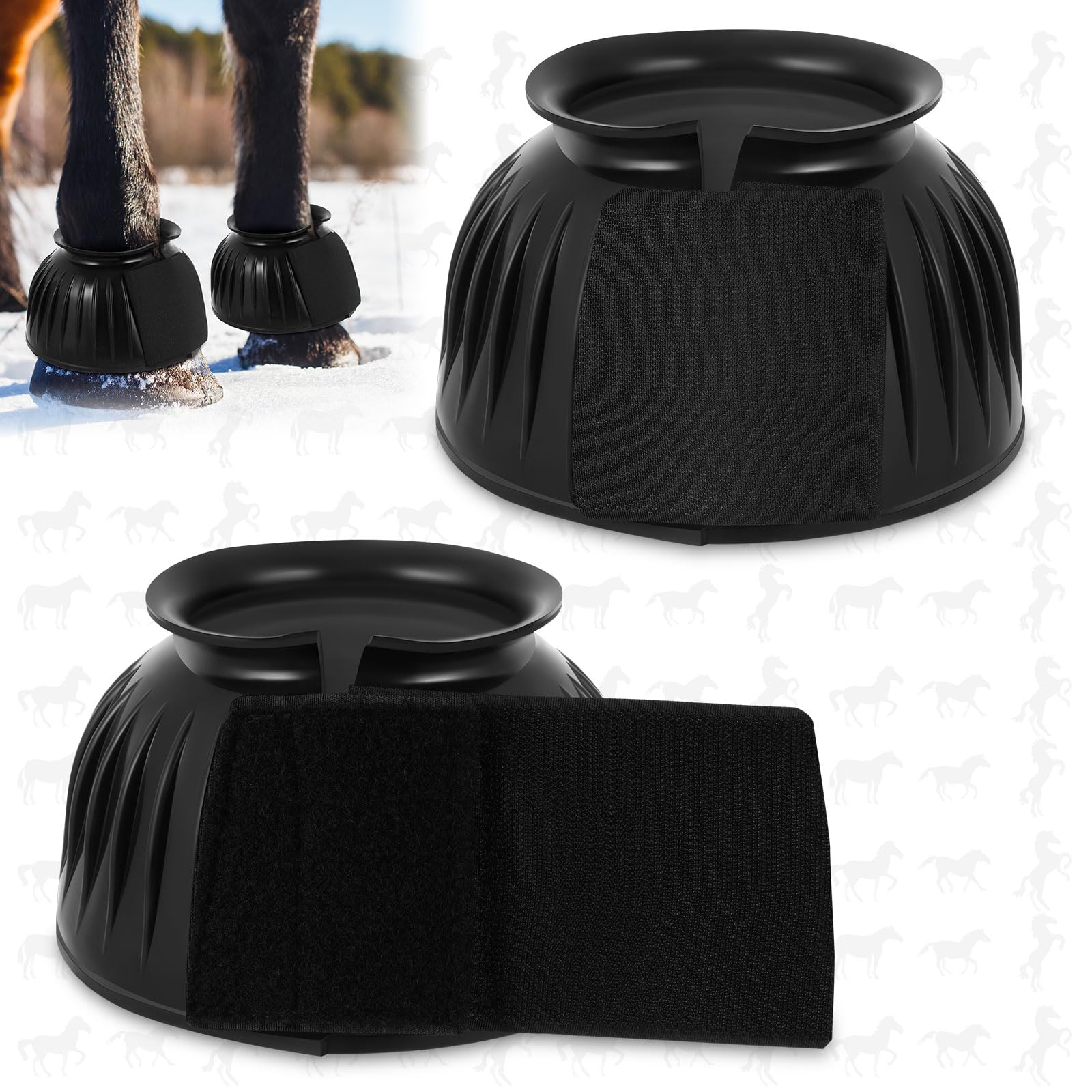 Abbylike 1 Pair Horse Bell Boots Protect Against Hoof Impact Trauma Rubber Bell Boots Black Horse Care for Turnout No Rub Design