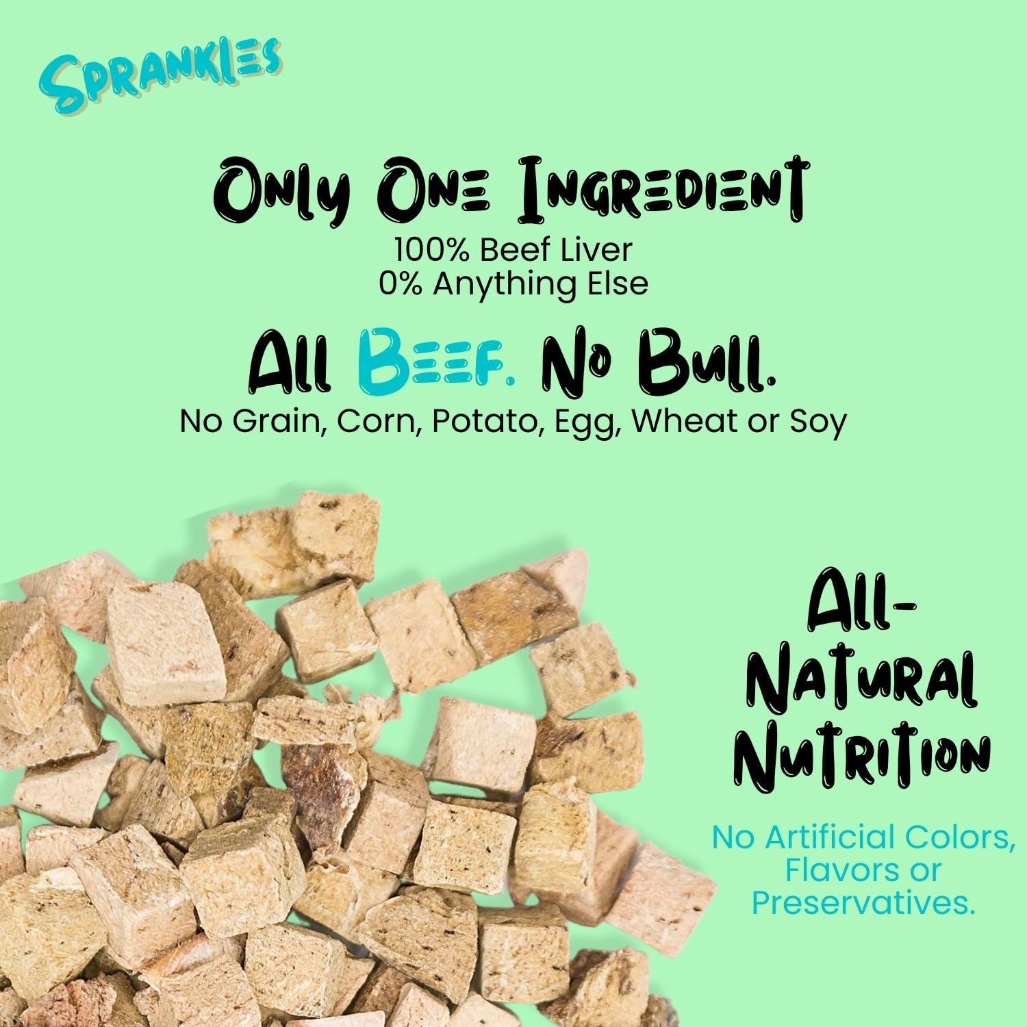 SPRANKLES Freeze Dried Beef Liver Treats for Cats & Dogs - 1LB Big Bag Single Ingredient All Natural Grain-Free, High Protein, M