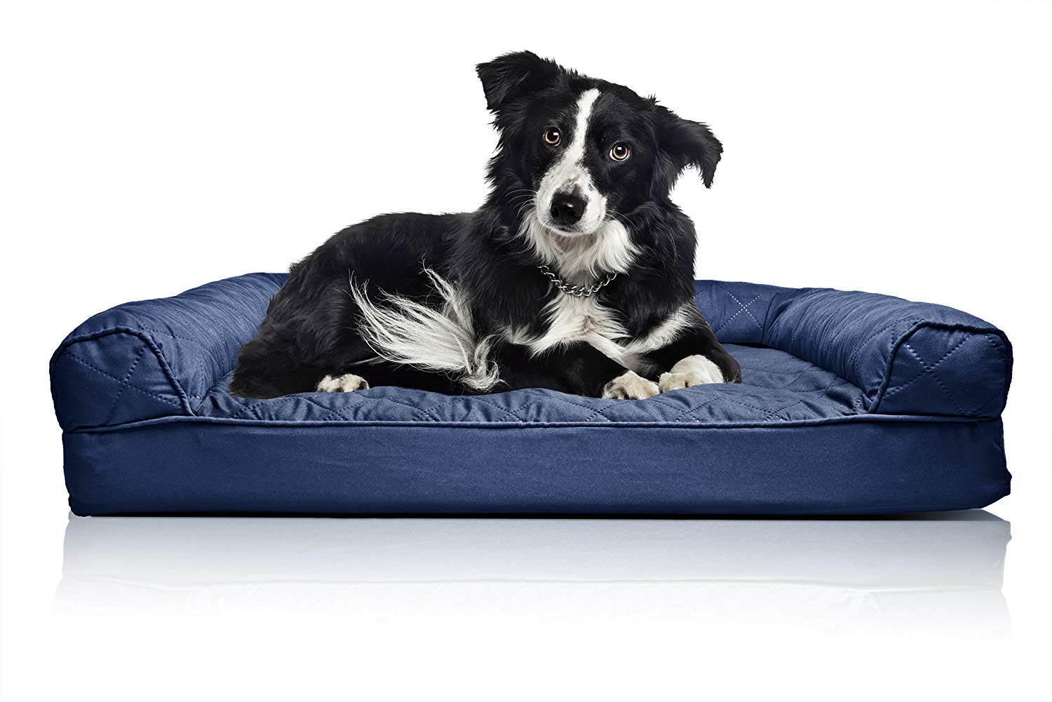 Furhaven Orthopedic Dog Bed For Large/Medium Dogs W/ Removable Bolsters & Washable Cover, For Dogs Up To 55 Lbs - Quilted Sofa - Navy (Blue), Large