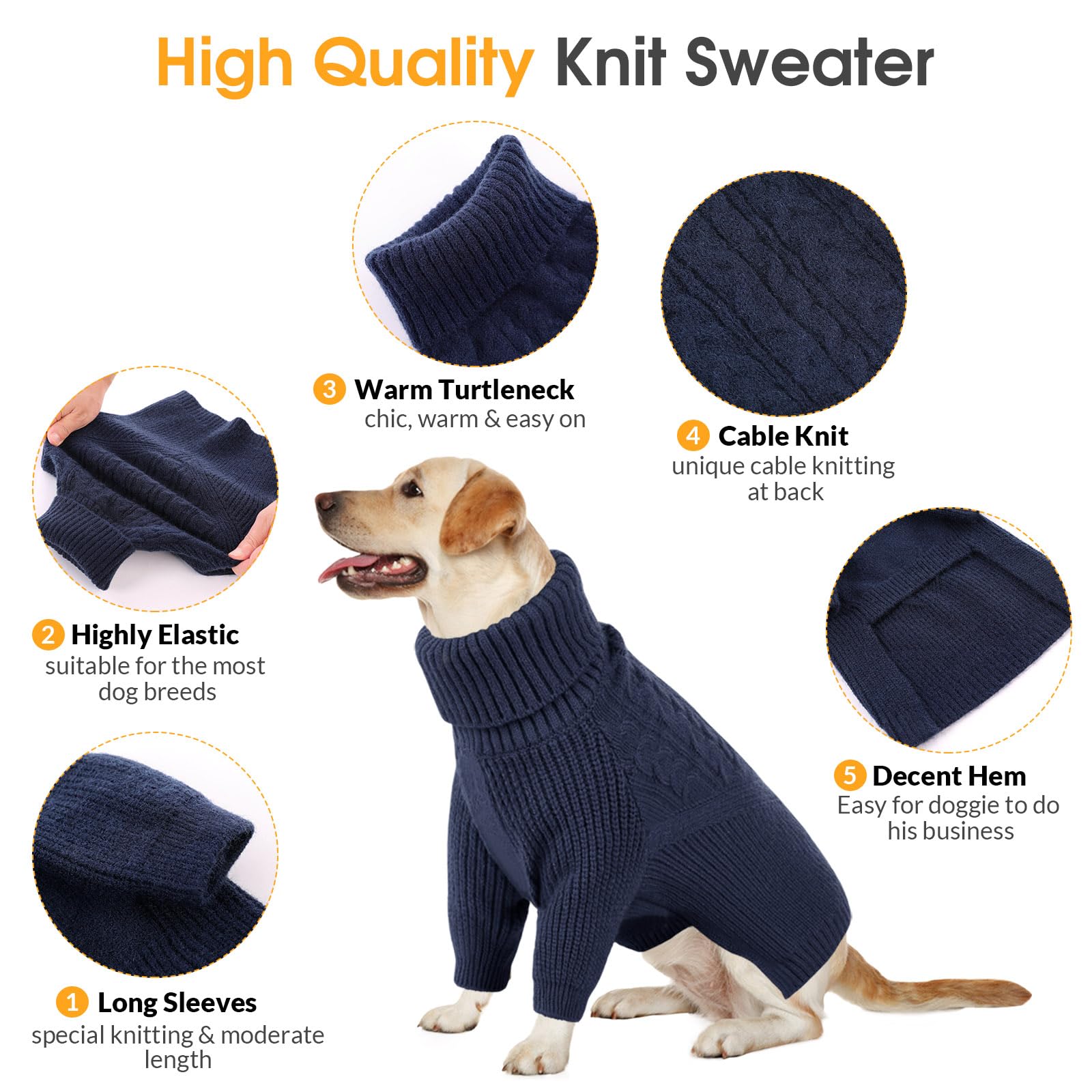 Queenmore Precious Winter Dog Knit Wear Xxl - Perfect For Boys Or Girls, Ideal Xmas Gift For Big Dogs - Warm & Chunky Navyblue C