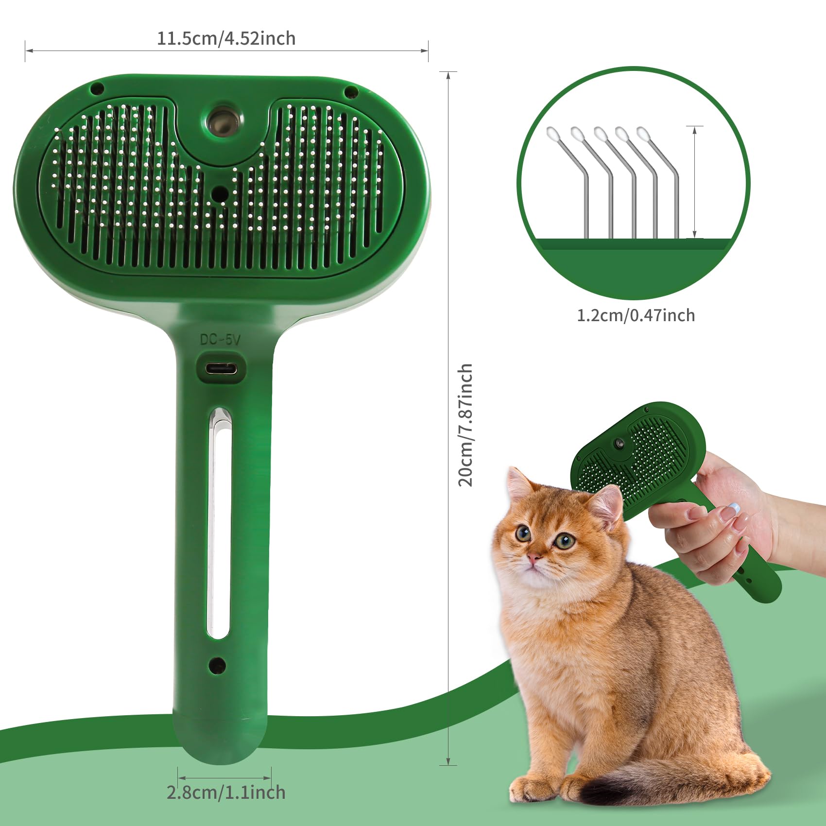 Cat/Dog Deshedding Brush With Water Spray And Steamer - Grooming Tool For Shedding Hair Removal (Christmas Green)