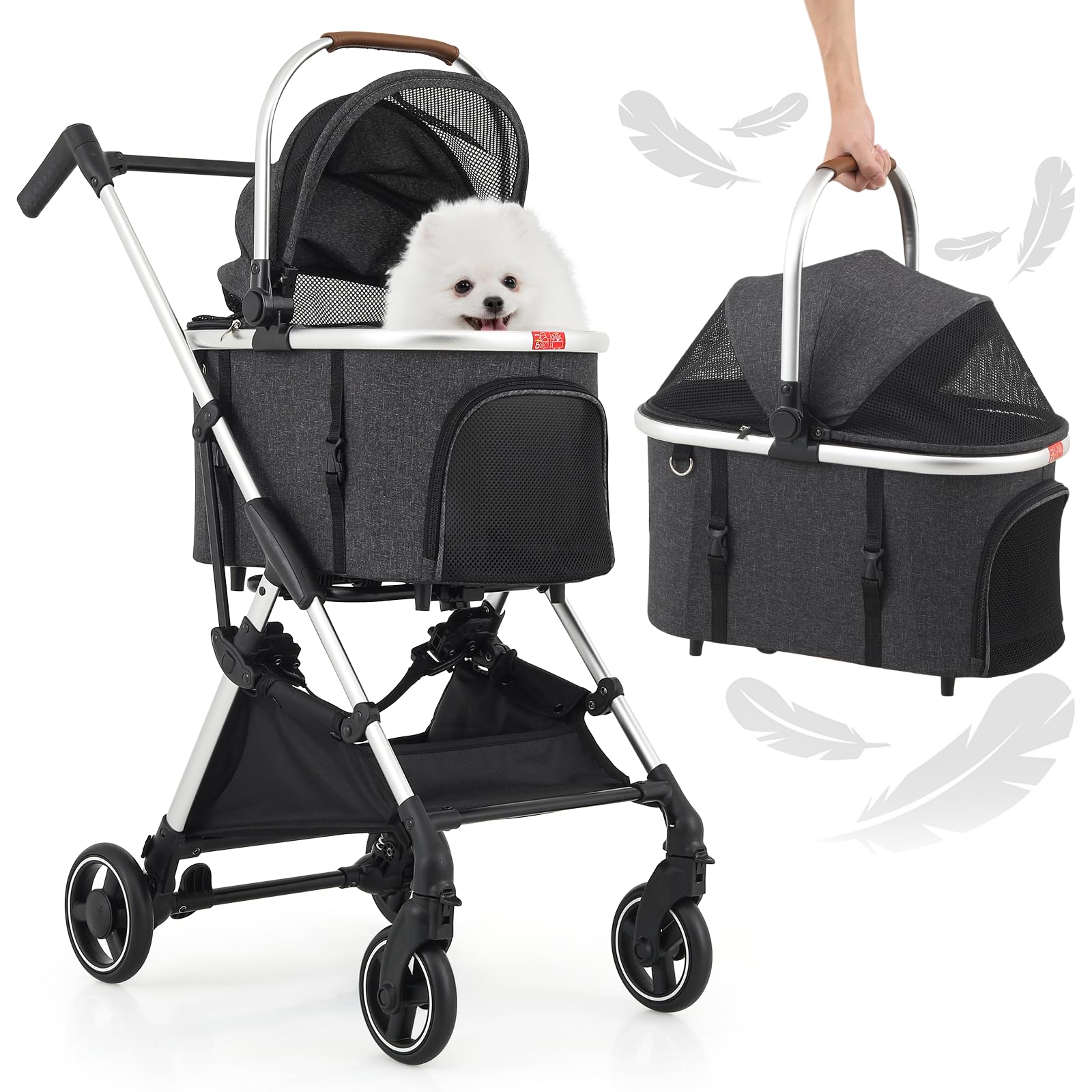 Monibloom Pet Stroller For Small/Medium Dogs W/Detachable Carrier & Lightweight Aluminum Frame, Folding Jogging Travel Stroller,