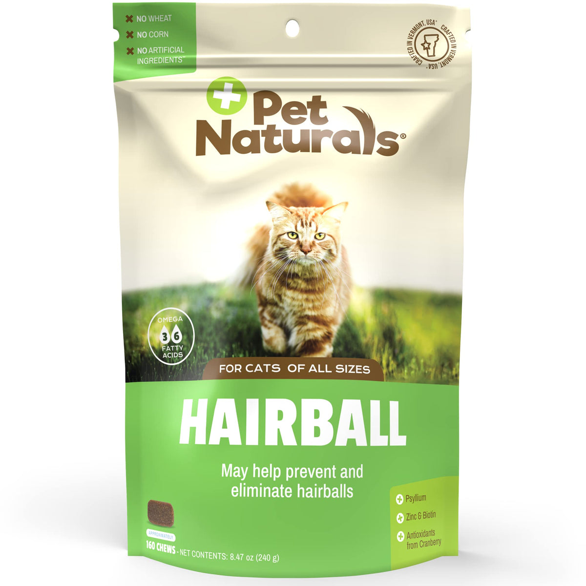 Pet Naturals Hairball For Cats With Omega 3, Chicken Flavor, 160 Chews - Can Help Eliminate Hairballs And Manage Excess Shedding