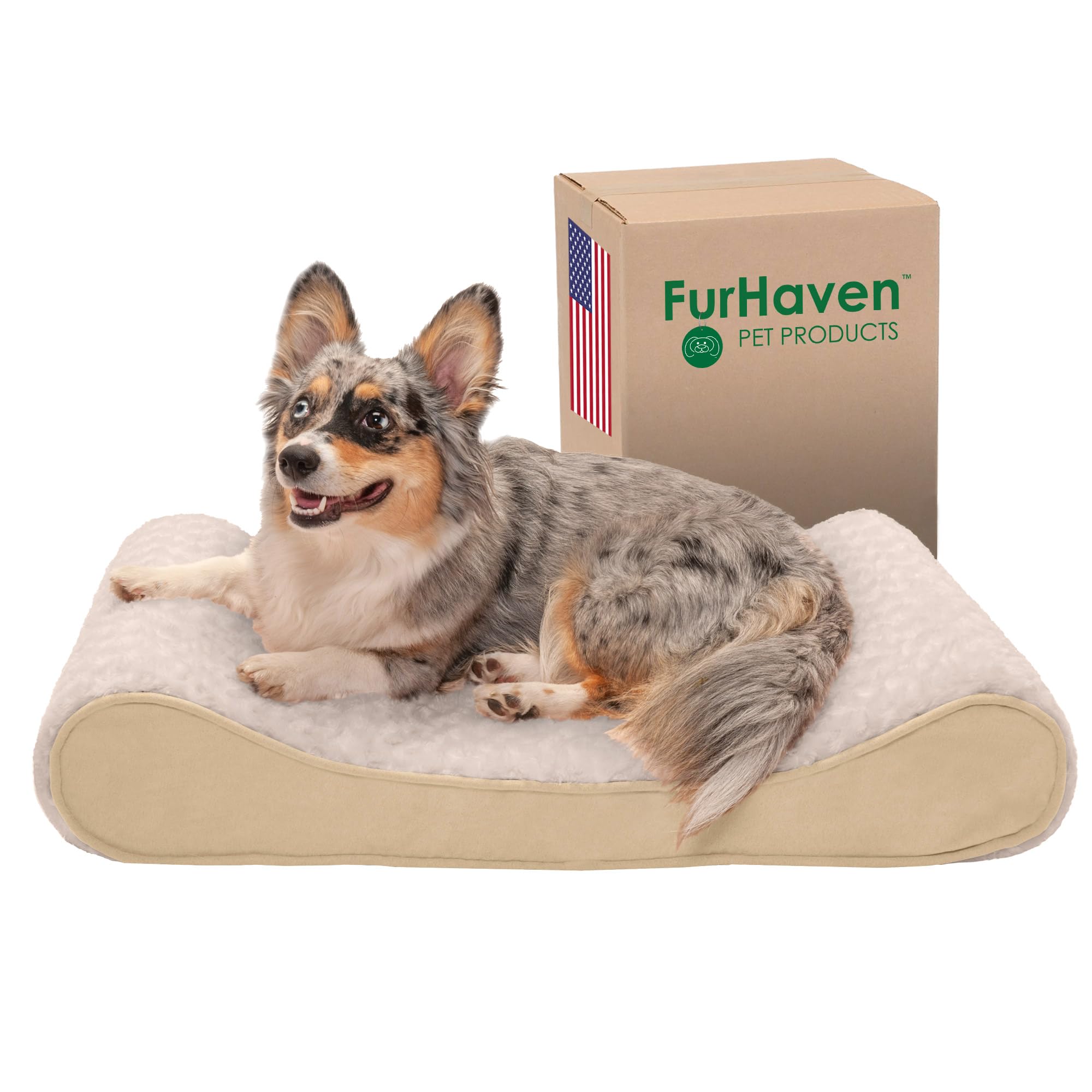 Furhaven Cooling Gel Dog Bed for Medium/Small Dogs w/ Removable Washable Cover, For Dogs Up to 23 lbs - Ultra Plush Faux Fur & S