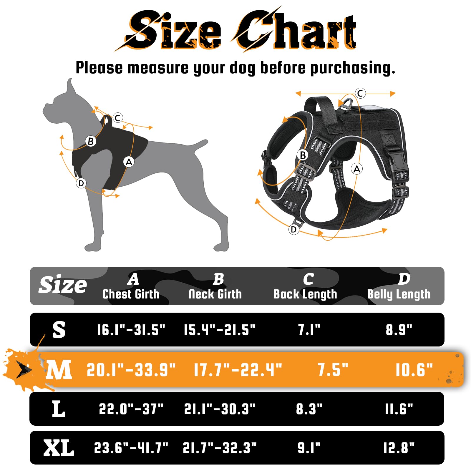 Rabbitgoo Dog Harness Medium Sized No Pull, Tactical Service Pet Vest With Molle And Control Handle, Adjustable And Reflective Military Harness For Easy Walking And Training, Black, M