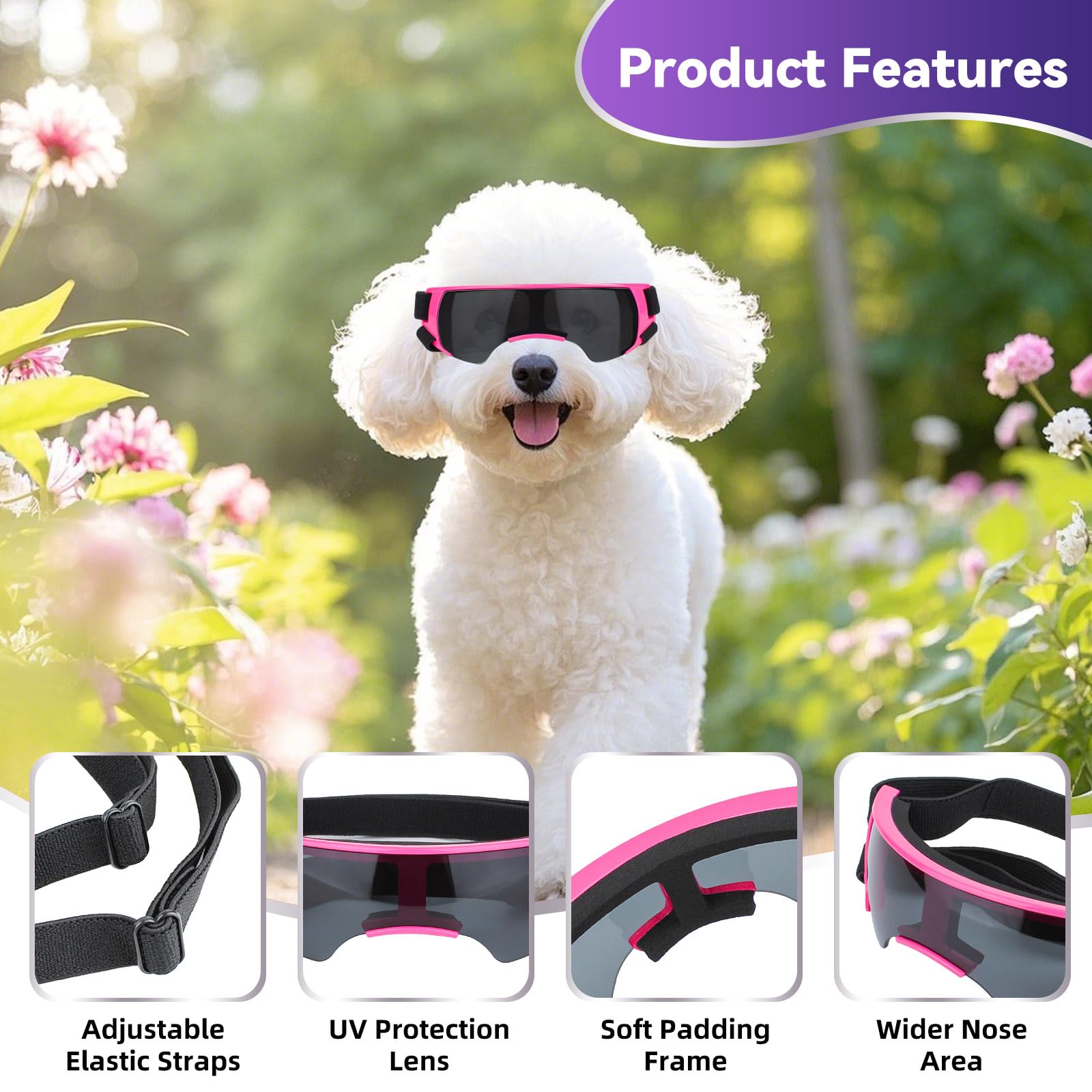 Enjoying Dog Goggles Small Breed, Puppy Sunglasses Uv Protection, Outdoor Ash Prevention, Driving Dog Eye Protection, Antifog Wi