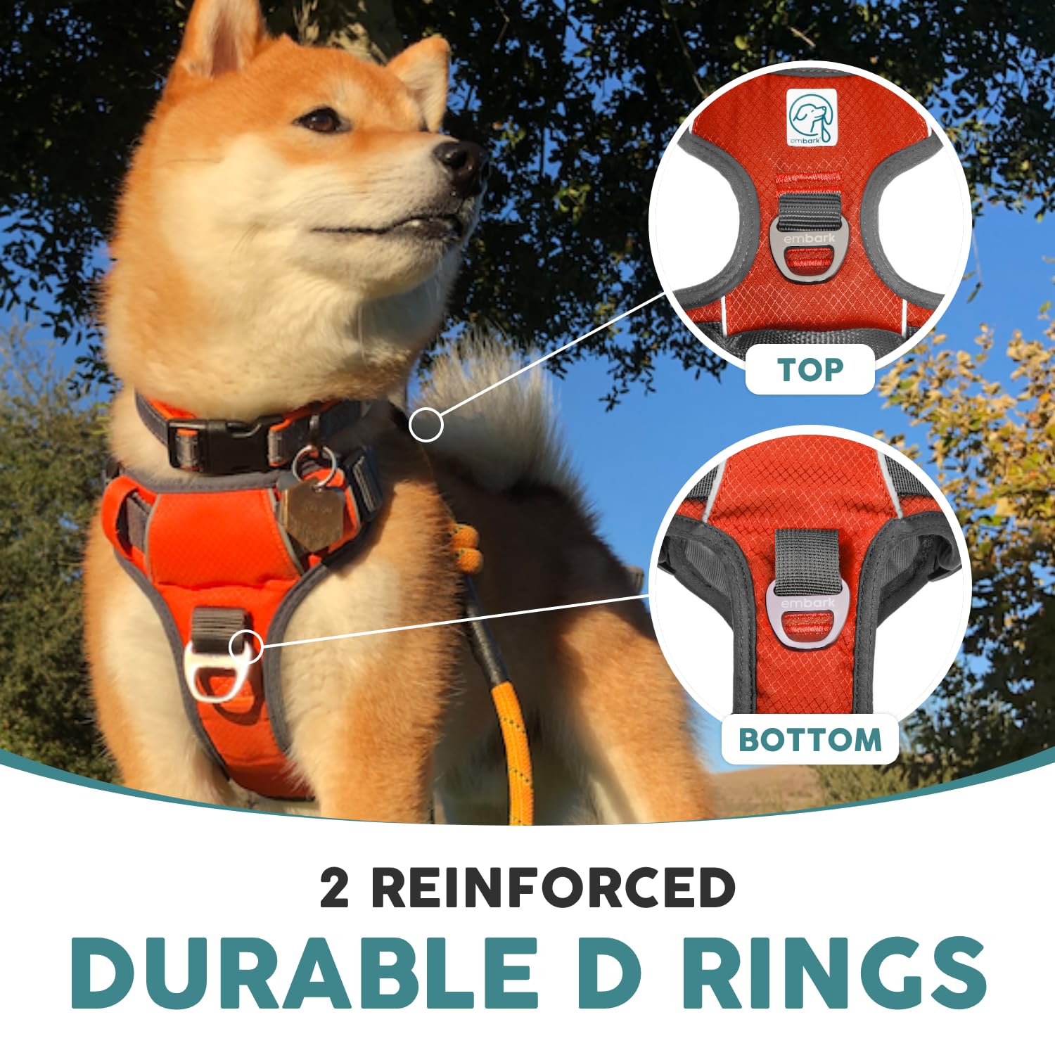 Embark Adventure Dog Harness No-Pull Dog Harness For Small Dogs, Medium & Large. 2 Leash Clips, Front & Back With Control Handle, Adjustable Orange Dog Vest For Any Breed, Soft & Padded For Comfort