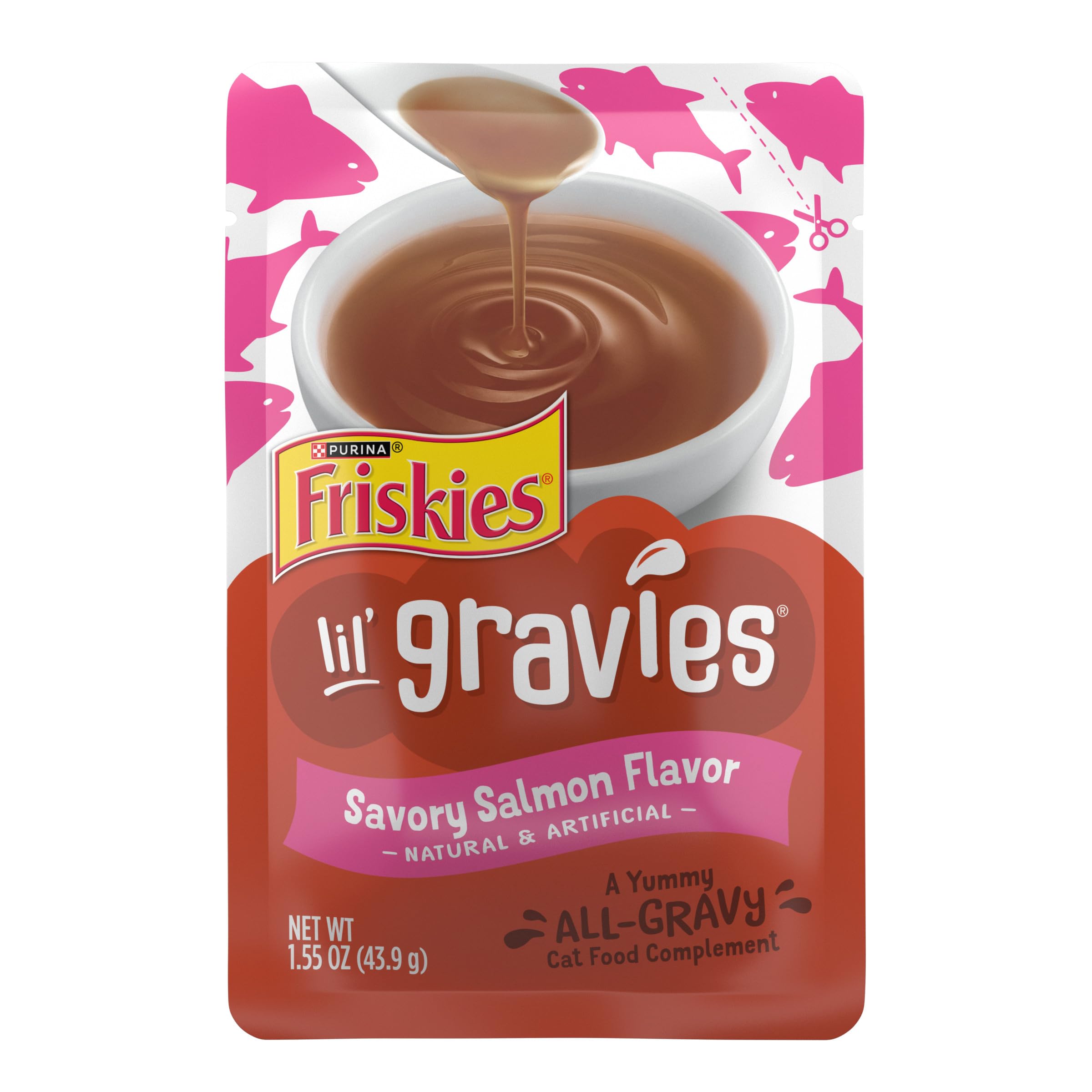 Purina Friskies Lil Gravies Savory Salmon Flavor Cat Food Complement Lickable Cat Treats - (Pack of 16) 1.55 oz. Pouches