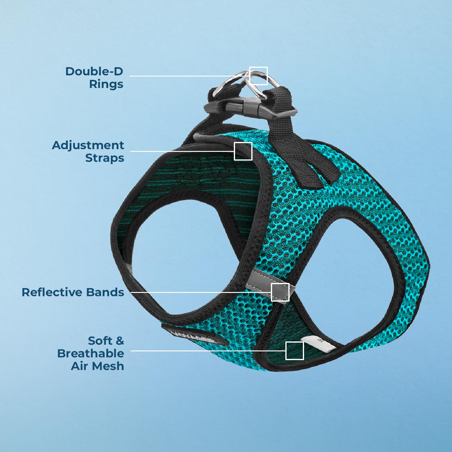 Voyager Step-In Air Dog Harness - All Weather Mesh, Reflective, No Pull Harness For Small, Medium Dogs, Cats - Secure With Hook & Loop Fastener, Buckle, Double D-Rings - Turquoise 2-Tone, Xs