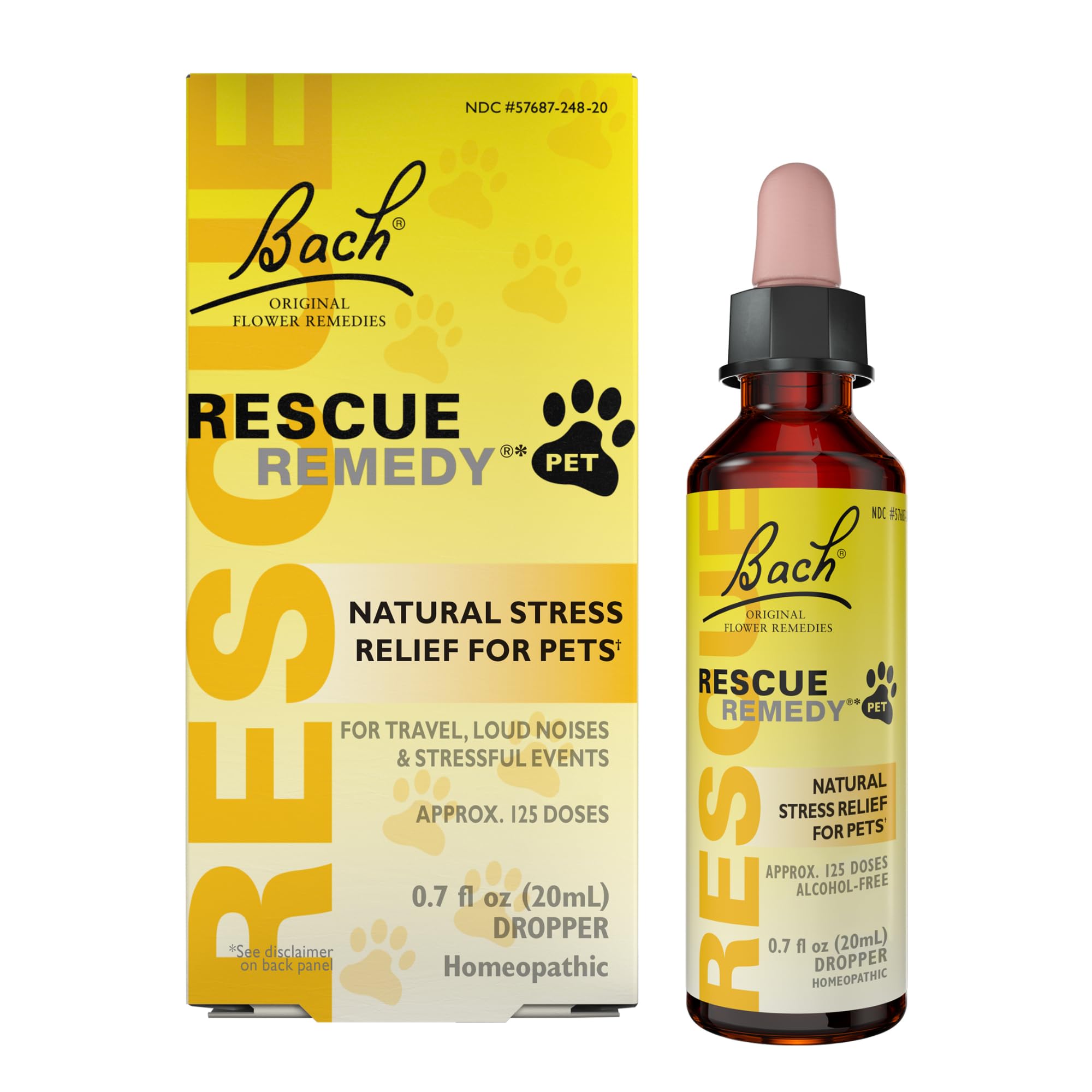 Rescue Remedy Pet Dropper - 20mL - Stress & Tension Support for Dogs & Cats with Bach Natural Flower Essences - Sedative-Free, H
