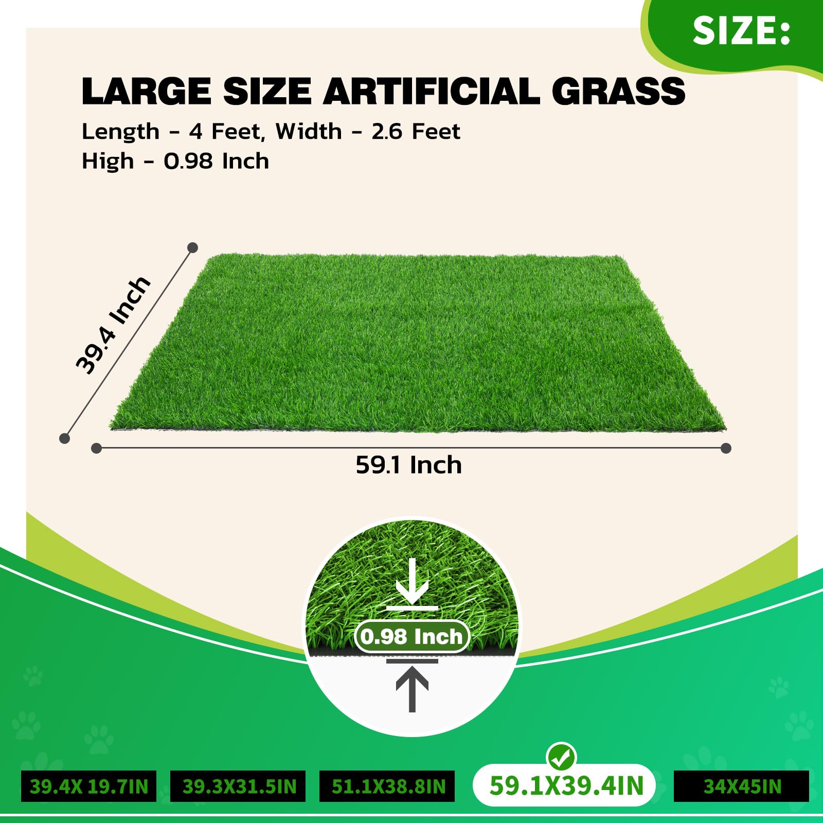 Oiyeefo Fake Grass Pee For Dog Large Artificial Grass Rug Pad For Puppy Potty Washable Grass Mat For Pet Training With Drainage