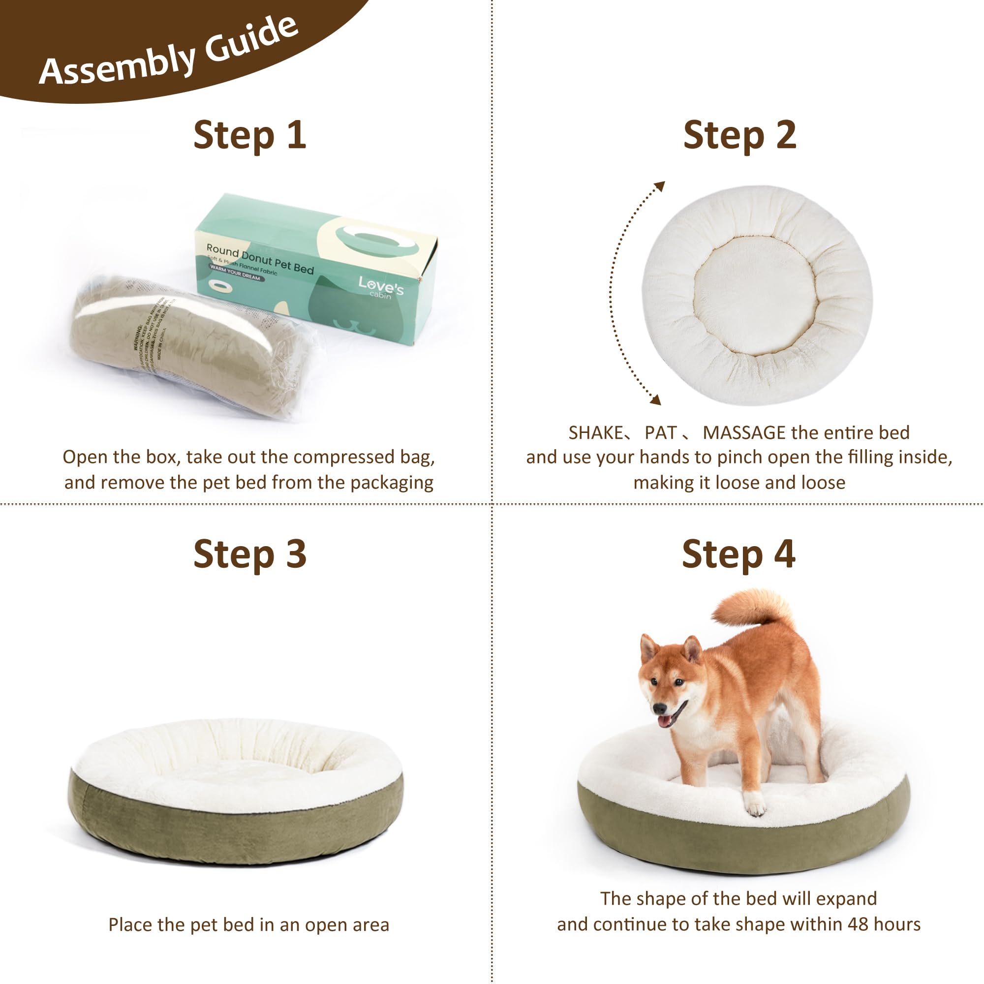 Love'S Cabin Round Donut Cat And Dog Cushion Bed, 30In Pet Bed For Medium Or Large Dogs, Anti-Slip & Water-Resistant Bottom, Soft Durable Fabric Pet Beds, Washable Calming Cat & Dog Bed Olive Green