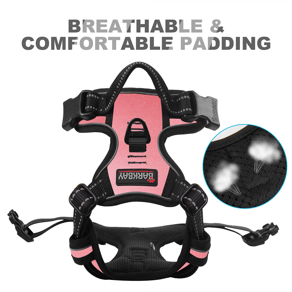 BARKBAY No Pull Dog Harness Front Clip Heavy Duty Reflective Easy Control Handle for Large Dog Walking(Light Pink,XS)