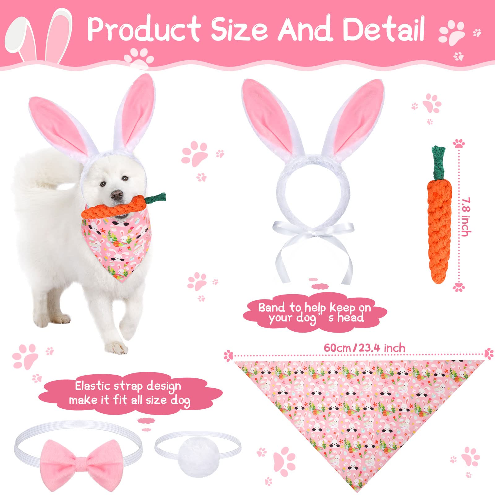 10 Pieces Dog Bunny Ears And Easter Puppy Toy Kit Dog Easter Costume Headband Tail Bowtie Pet Rabbit Ears Bunny Ears Headband Pe