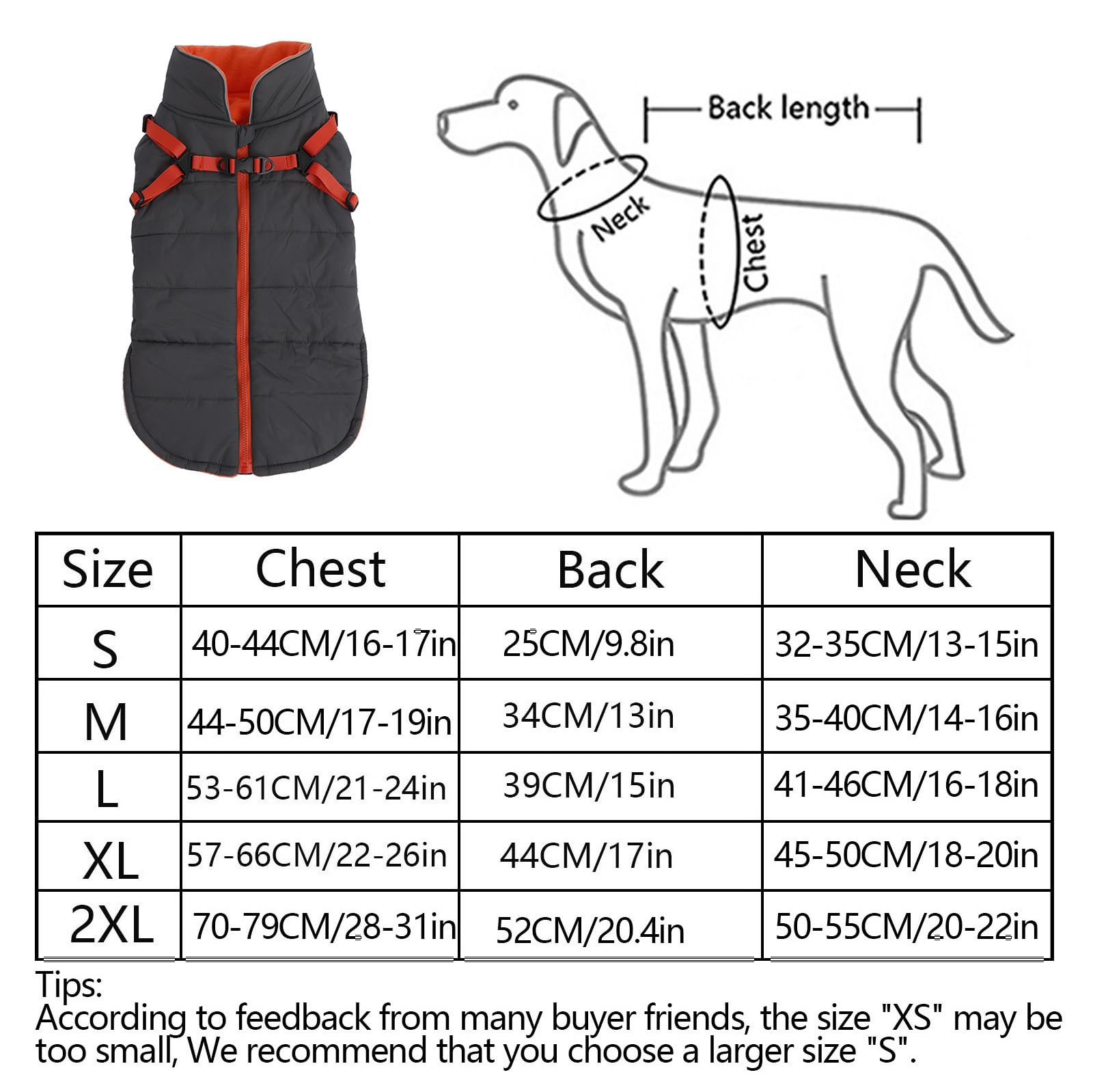 Geyecete Winter Warm Coat Waterproof Dog Winter Jacket with Harness Traction Belt,Windproof Pet Outdoor Jacket-Gray-XL