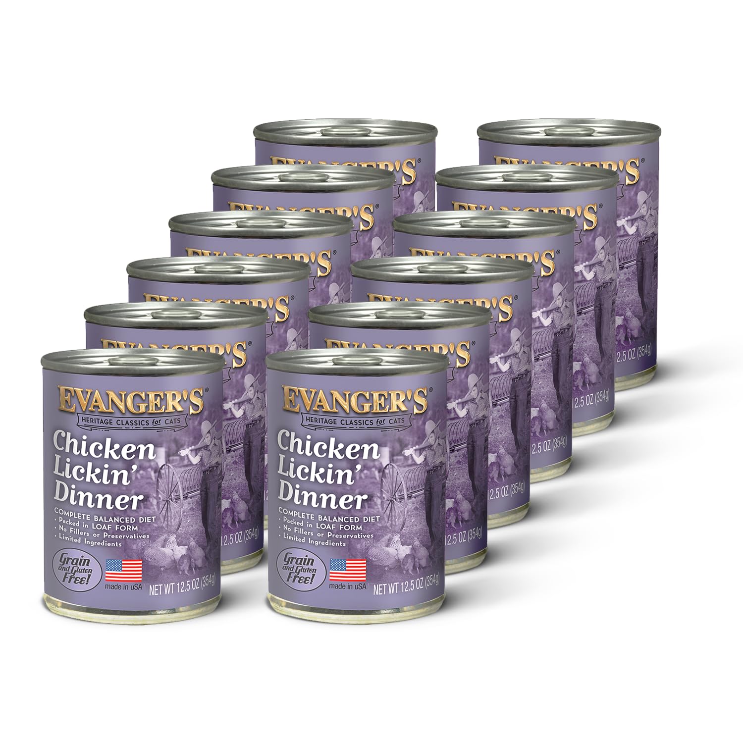 Evangers Heritage Classics Chicken Lickin Dinner for Cats - 12 Pack, 12.5 oz Cans - Grain Free Loaf Style with Market Fresh Chi