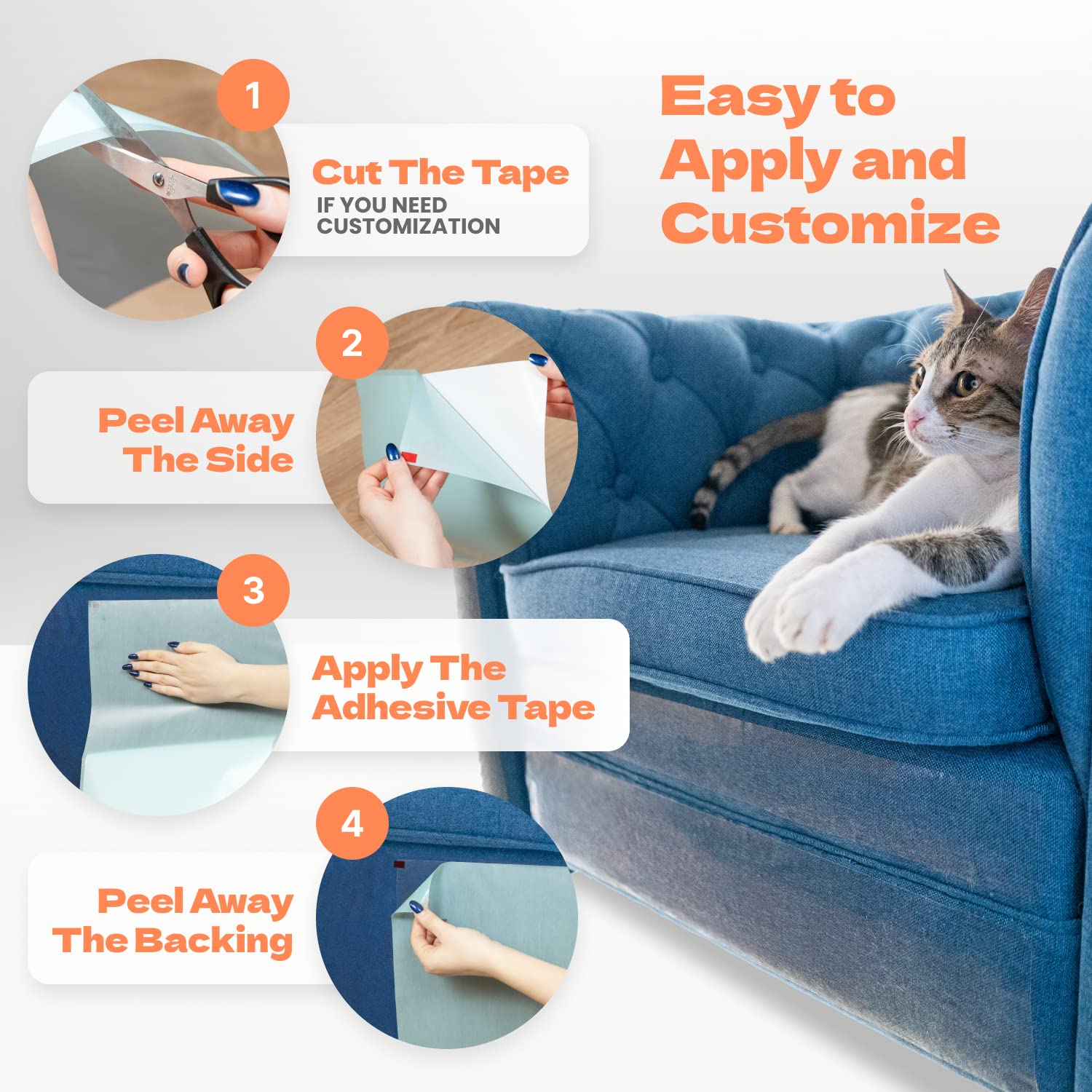 Katsupreme Cat Scratch Couch Protector - 8Xl Sheets, Clear (Almost Invisible), Extra Durable, Easy To Customize, Residue-Free Fu