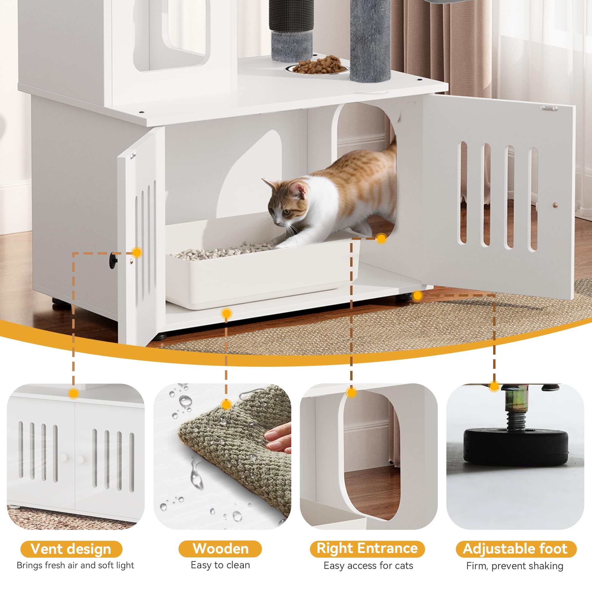 Yitahome Cat Tree With Litter Box Enclosure, 2-In-1 Cat Furniture, Modern Cat Condo, Indoor Cat Tower With Wood House, Perch, Fo
