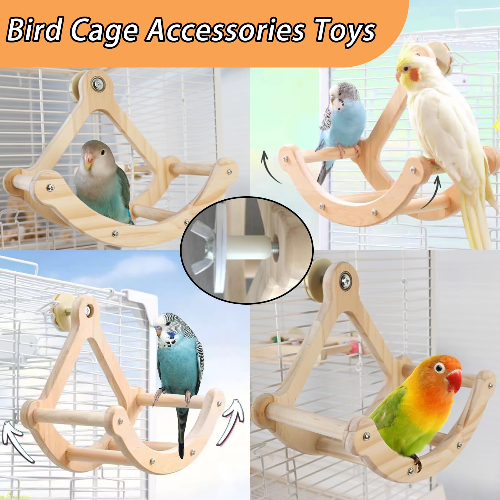 Bird Perch Toy,Wooden Rocking Perch Exercise Wheel, Interactive Bird Intelligence Puzzle for Animals Parrot,Green Cheeks, Baby L