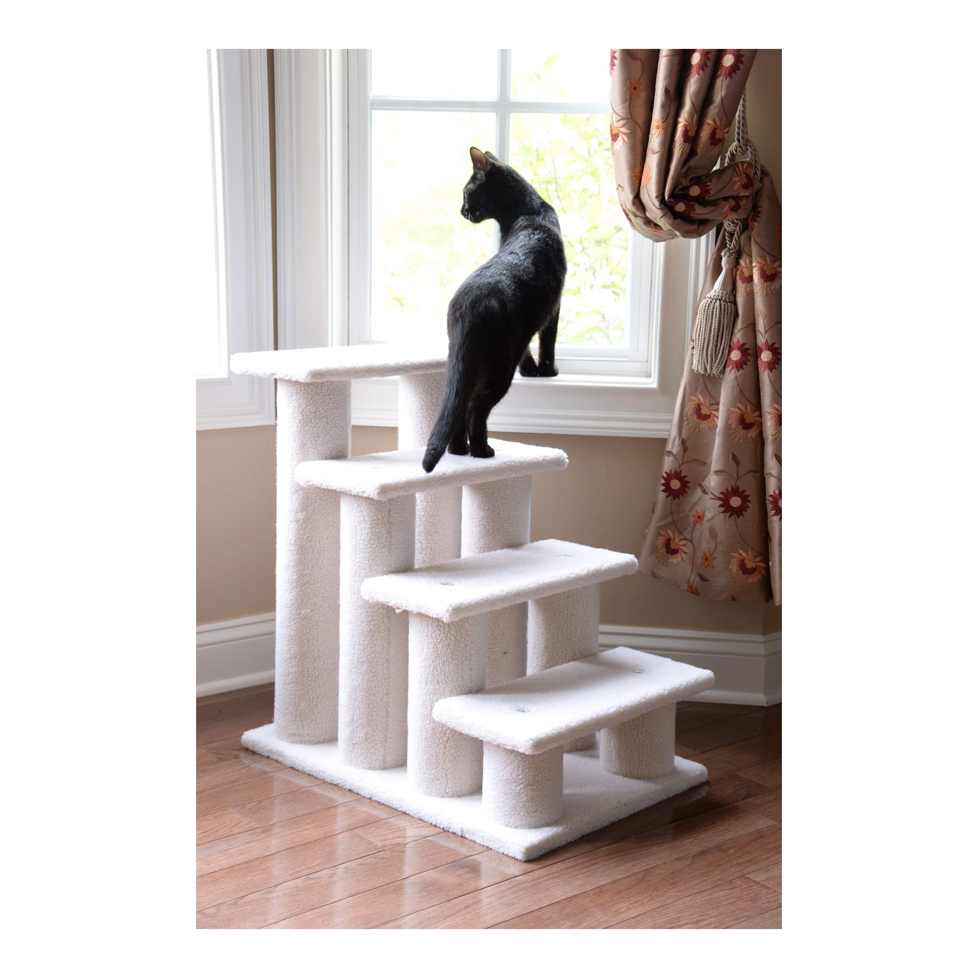 Armarkat 4-Step Pet Steps B4001, Ivory, 17"W x 25"D x 25"H, Faux Fleece & Pressed Wood